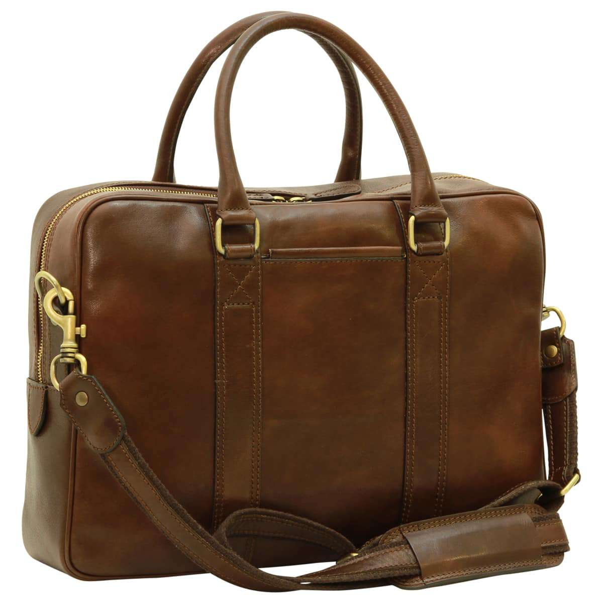 Soft Calfskin Leather Briefcase - Dark Brown-0