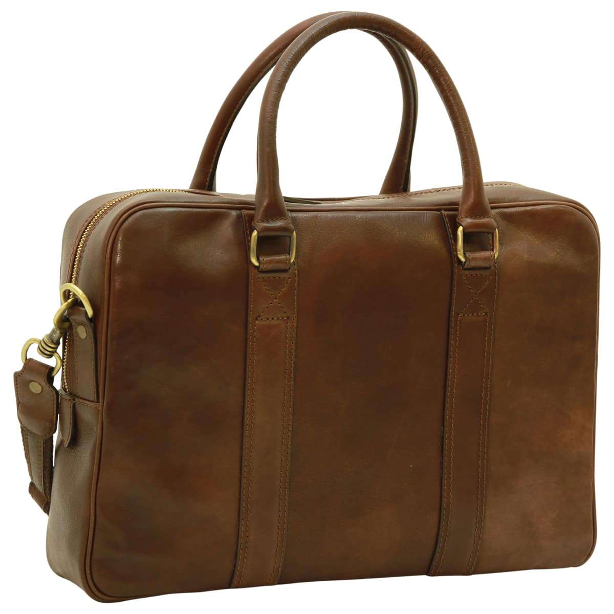 Soft Calfskin Leather Briefcase - Dark Brown-1
