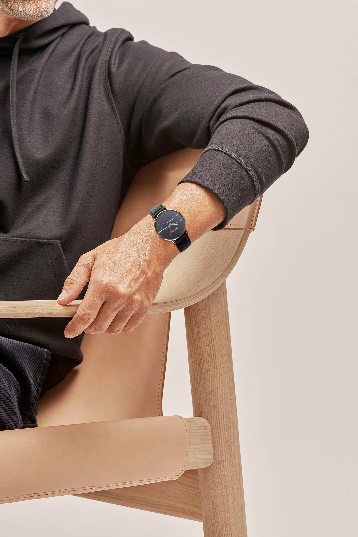 Rose Gold Marble Watch With Pineapple Leather Black Strap I 40 MM-3