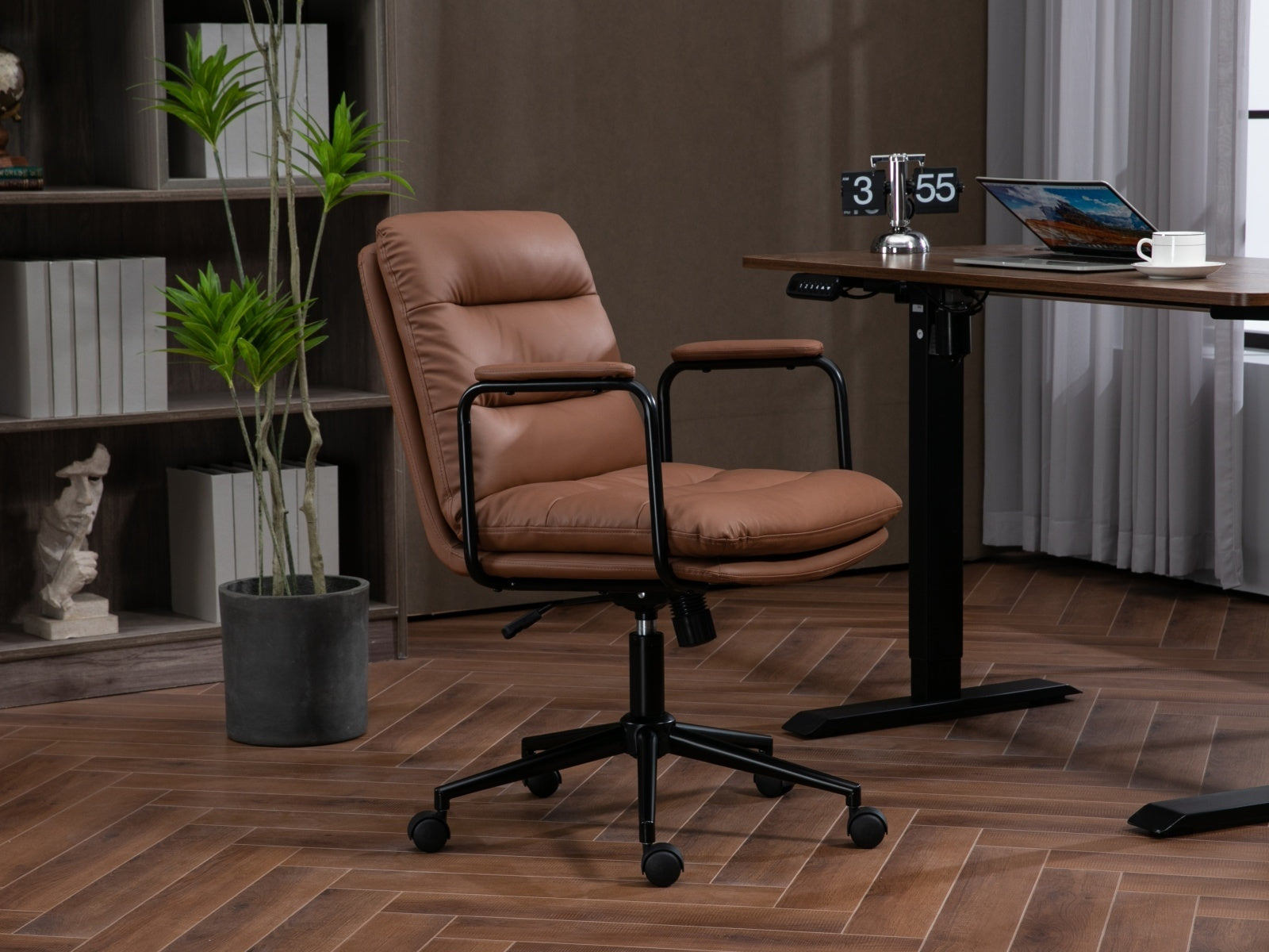 Mid Back PU Leather Home Office Chair-16