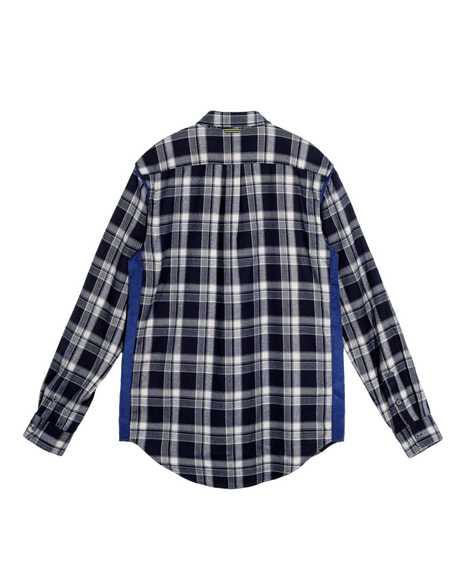 Konus Men's Plaid Flannel Shirt w/ Side Panels in Navy - shopatkonus