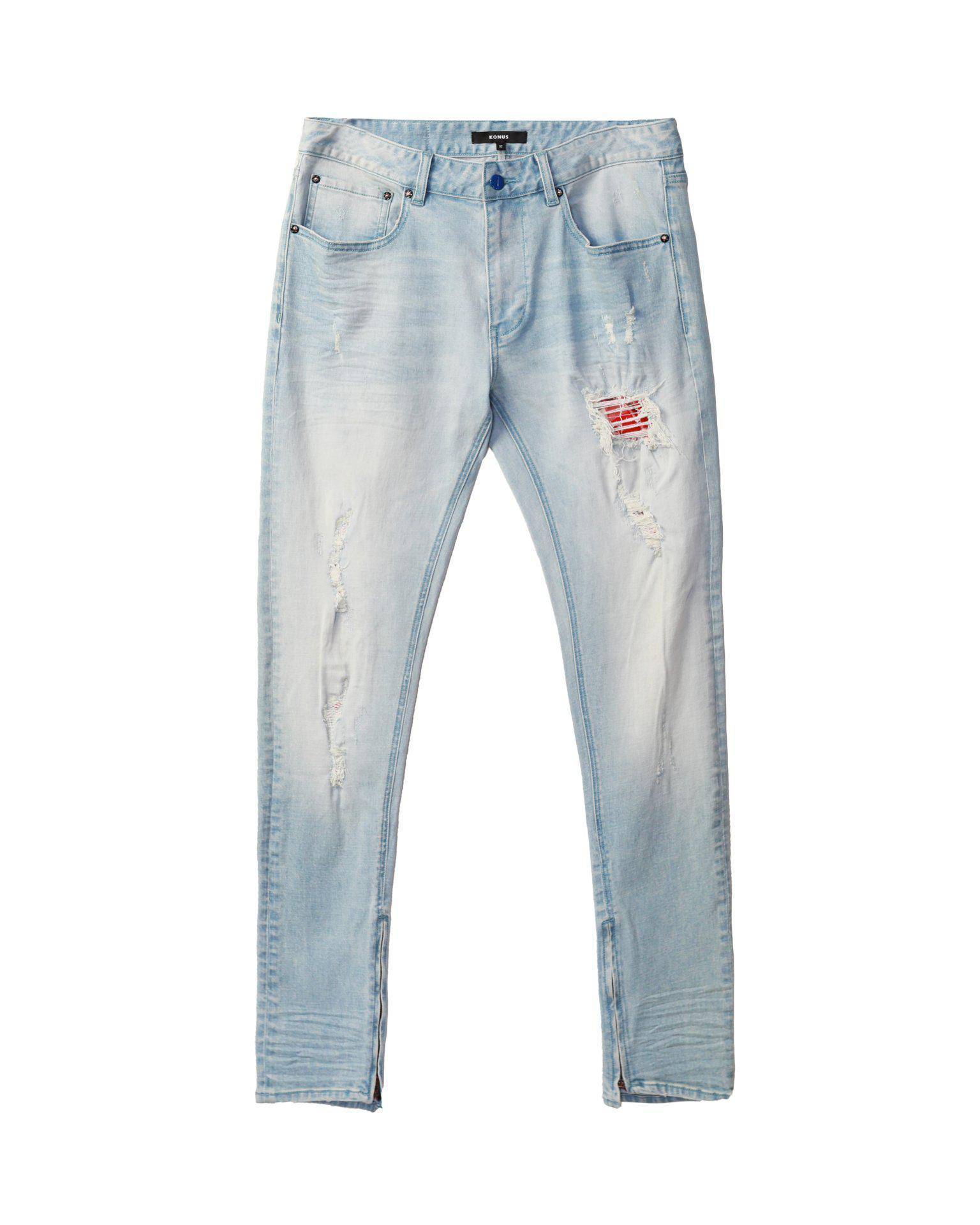 Konus Men's Light Washed Denim With Repair Works - shopatkonus