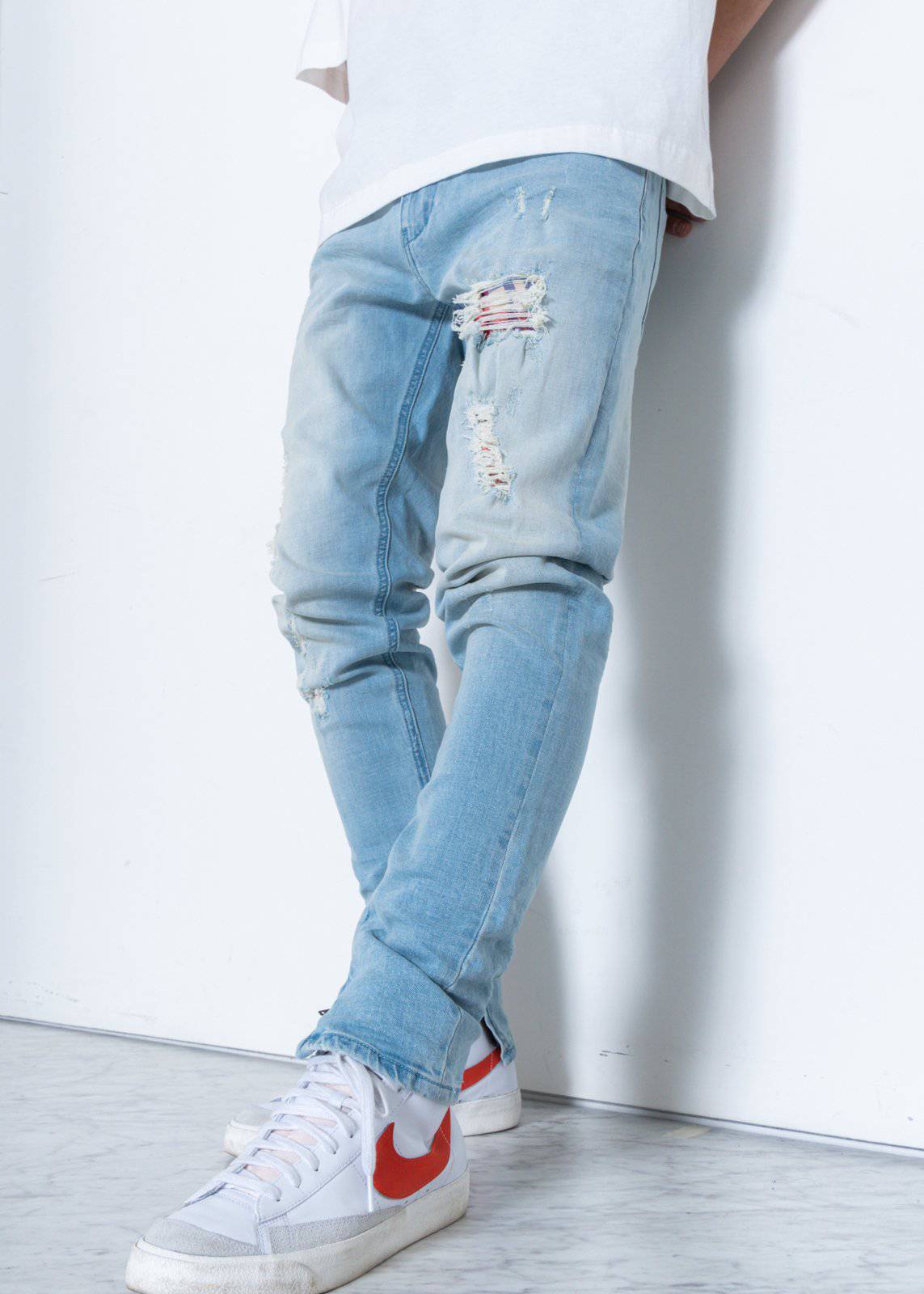 Konus Men's Light Washed Denim With Repair Works - shopatkonus