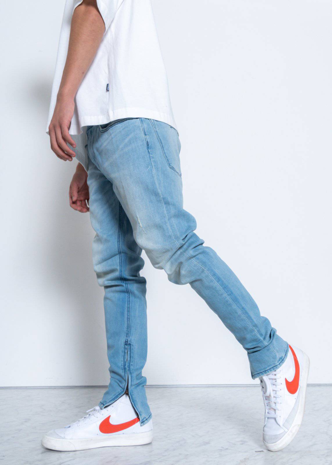 Konus Men's Light Washed Denim With Repair Works - shopatkonus