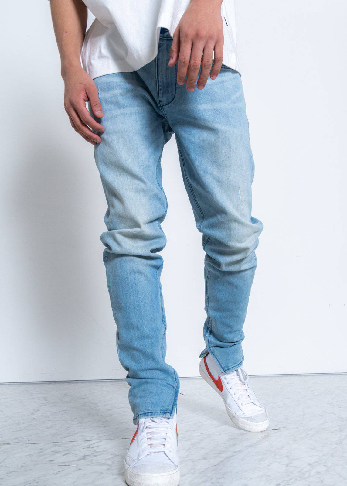 Konus Men's Light Washed Denim With Repair Works - shopatkonus
