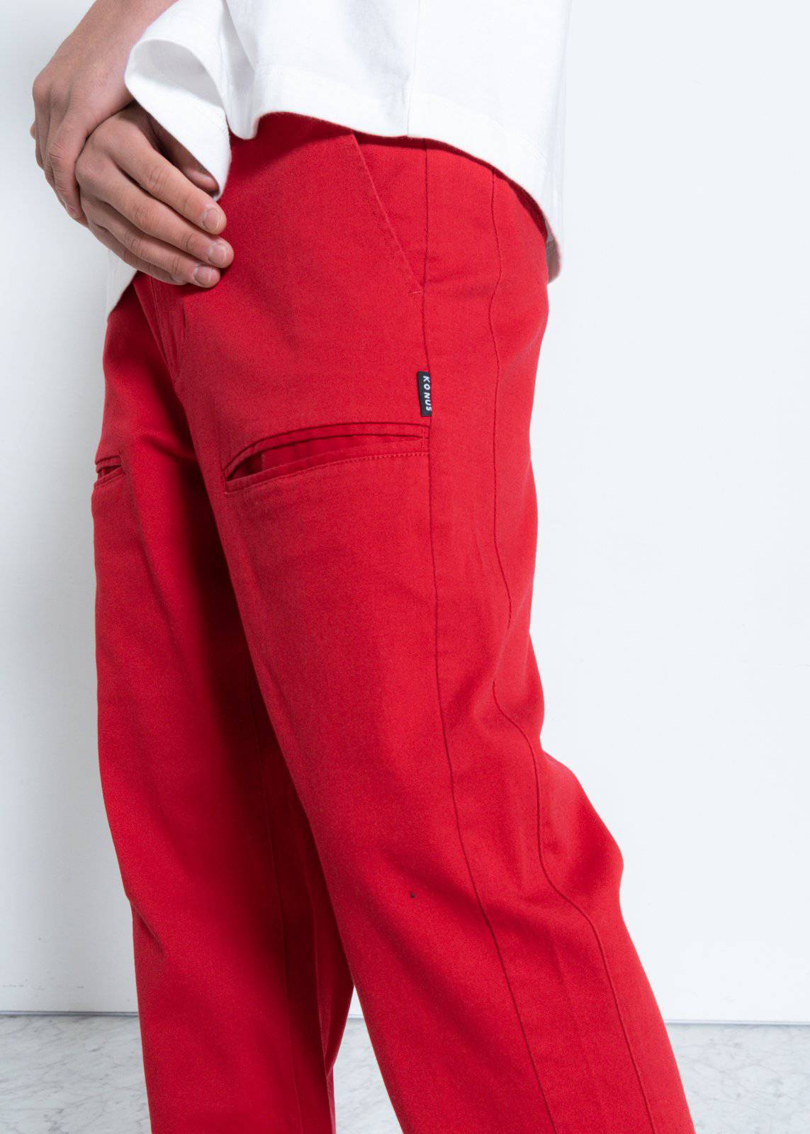 Konus Men's Baggy Chino Pants in Red - shopatkonus