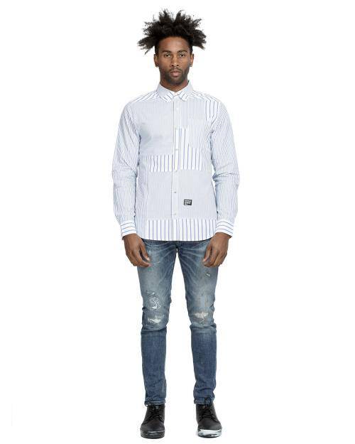 Konus Men's Patched Long Sleeve Button Down Shirt in Blue - shopatkonus