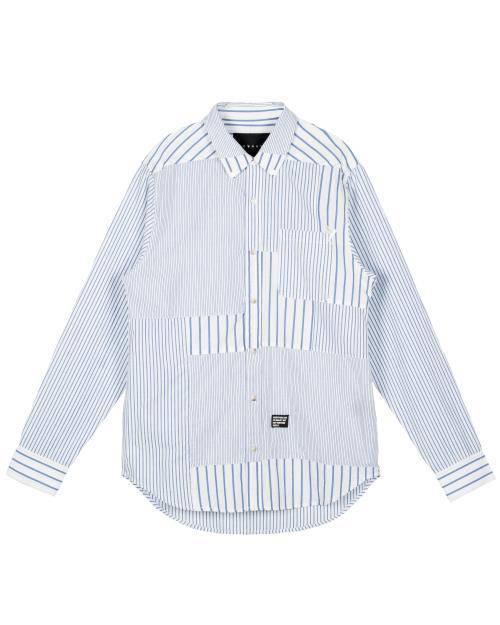 Konus Men's Patched Long Sleeve Button Down Shirt in Blue - shopatkonus