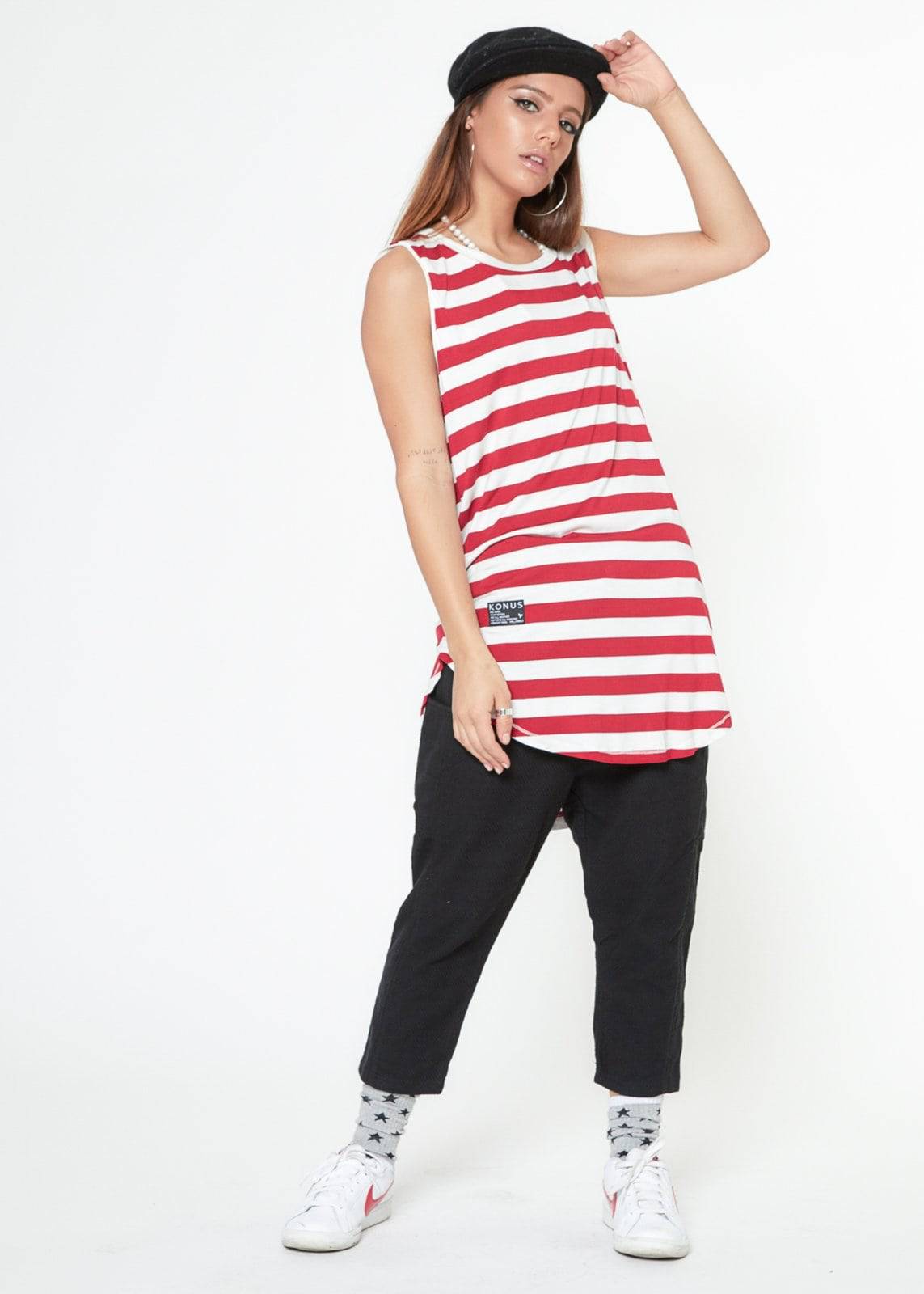 Konus Men's Stripe Tank Top in Red - shopatkonus