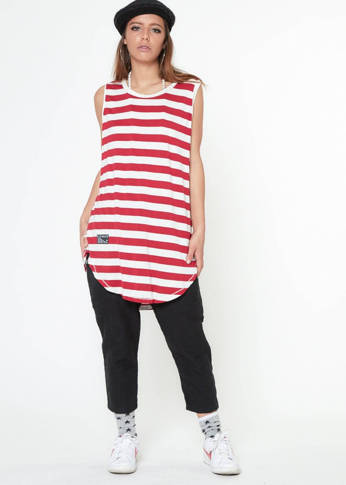 Konus Men's Stripe Tank Top in Red - shopatkonus