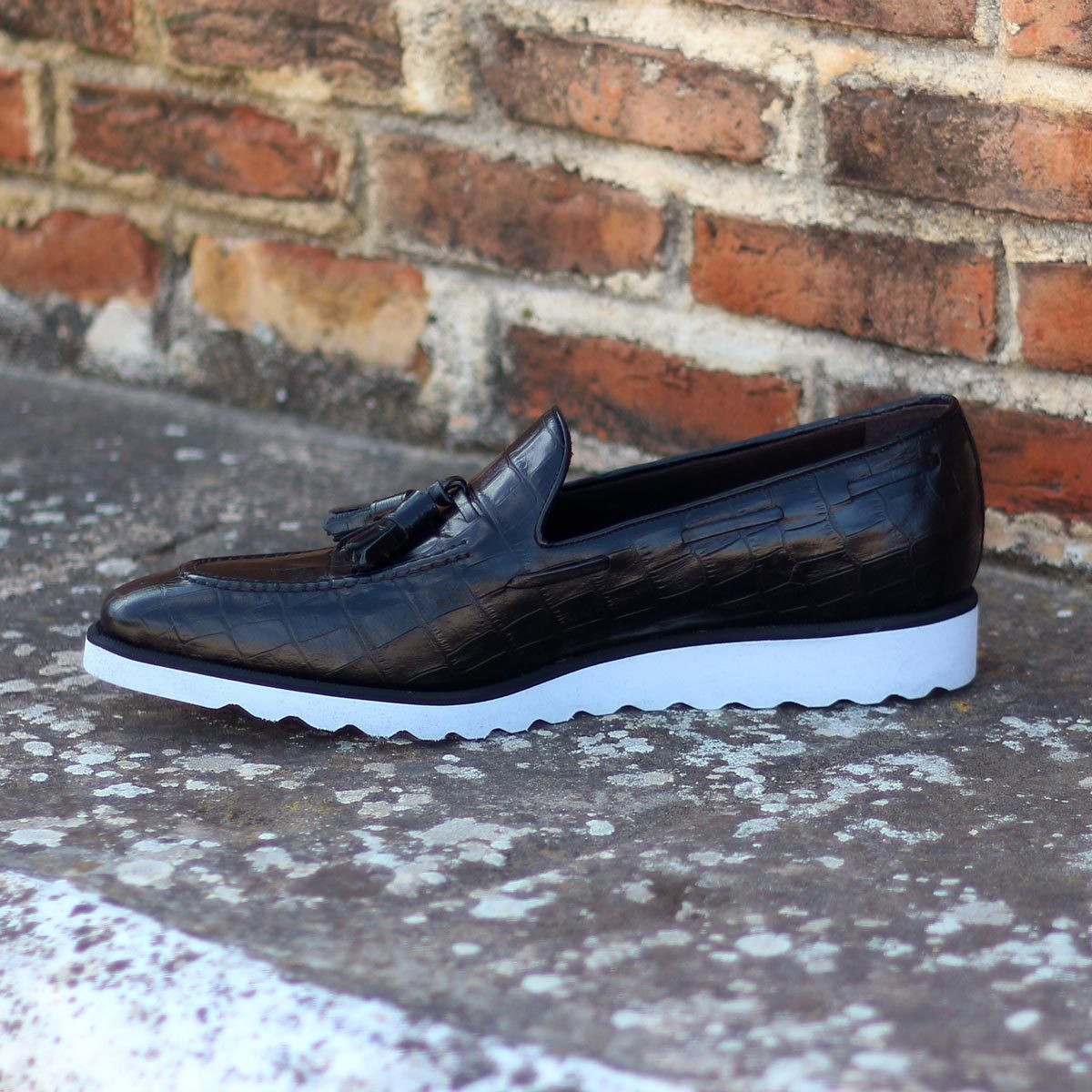 Unique Handcrafted Croco Black w/ Tassles & Wedge Sole by Le Ruux