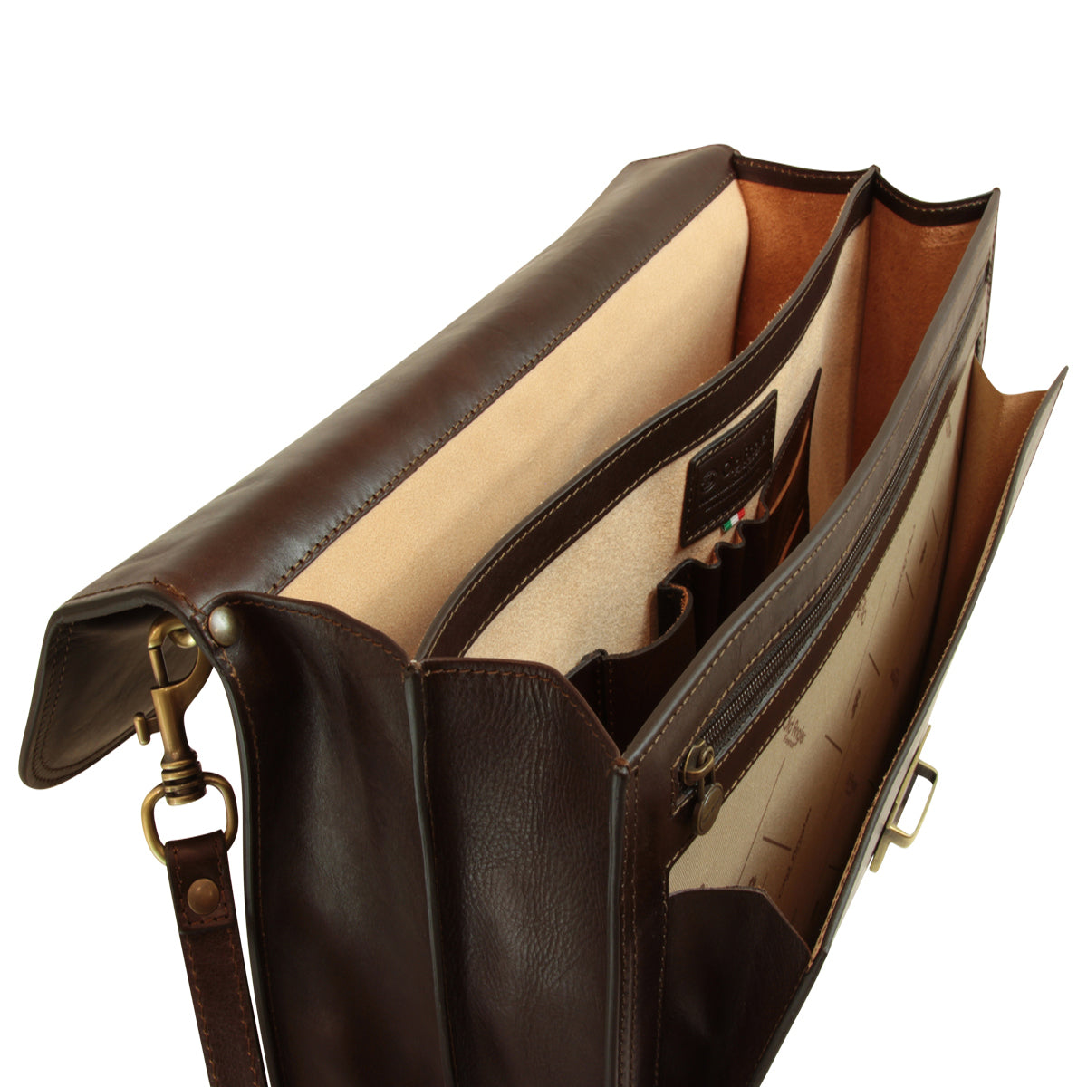 Briefcase with leather shoulder strap - Dark Brown-1