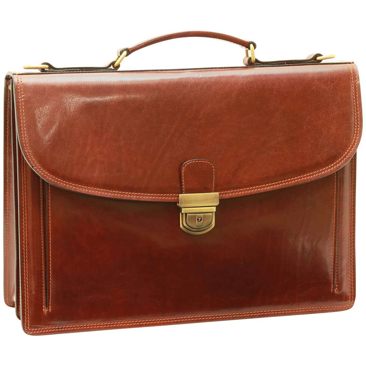 Briefcase with leather shoulder strap - Brown-1