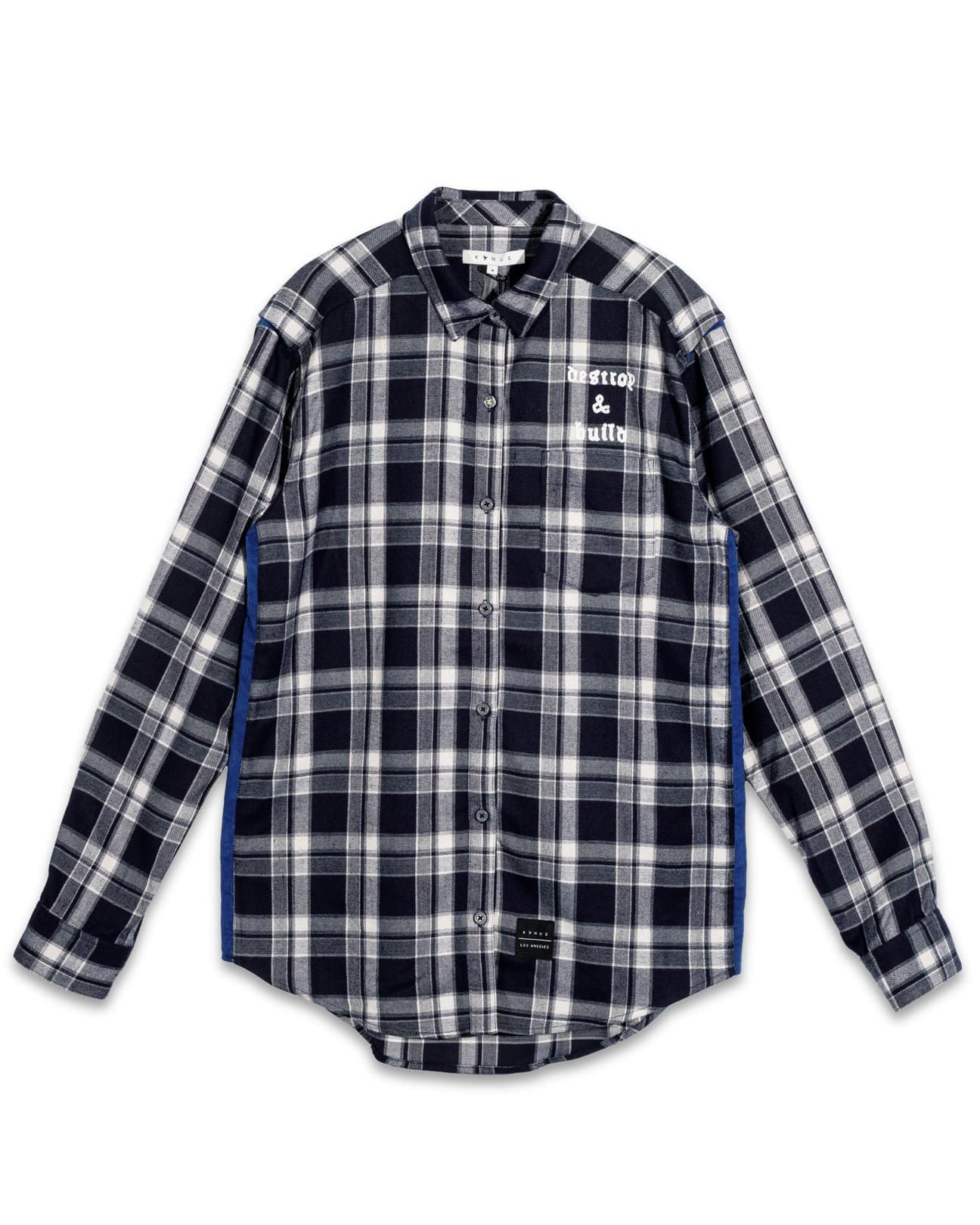 Konus Men's Plaid Flannel Shirt w/ Side Panels in Navy - shopatkonus