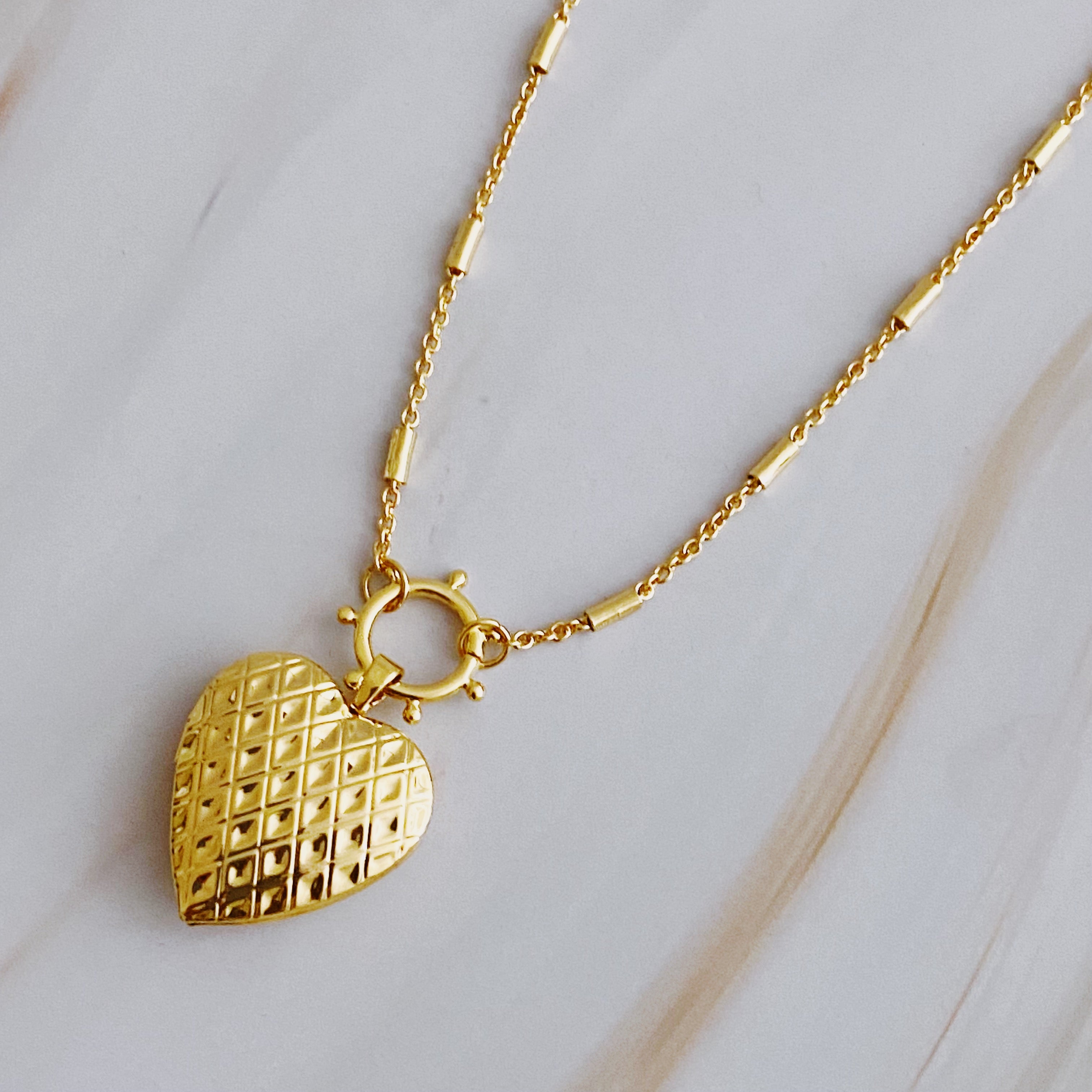 Slash Patterned Heart Open Locket Necklace by Ellisonyoung.com