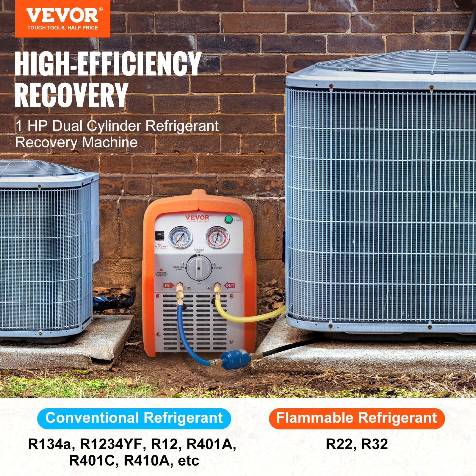 (FINAL PRICES ARE LOWER ON OUR SITE!) VEVOR 1 HP Refrigerant Recovery Machine - Dual Cylinder Portable AC Recovery Machine with High Pressure Protection 120V 60Hz Recovery Machine HVAC for Vapor Liquid Refrigerant, Car Air Conditioning