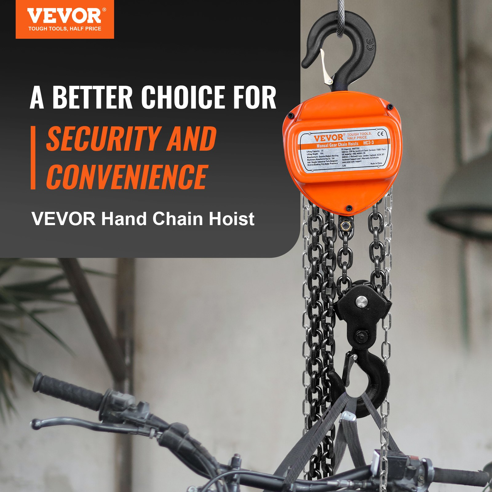 (FINAL PRICES ARE LOWER ON OUR SITE!) VEVOR  2 Ton Hand Chain Hoist 10 FT Come Along, 4400 lbs Capacity G80 Galvanized Carbon Steel with Double-Pawl Brake, Auto Chain Leading & 360° Rotation Hook, for Garage Factory Dock
