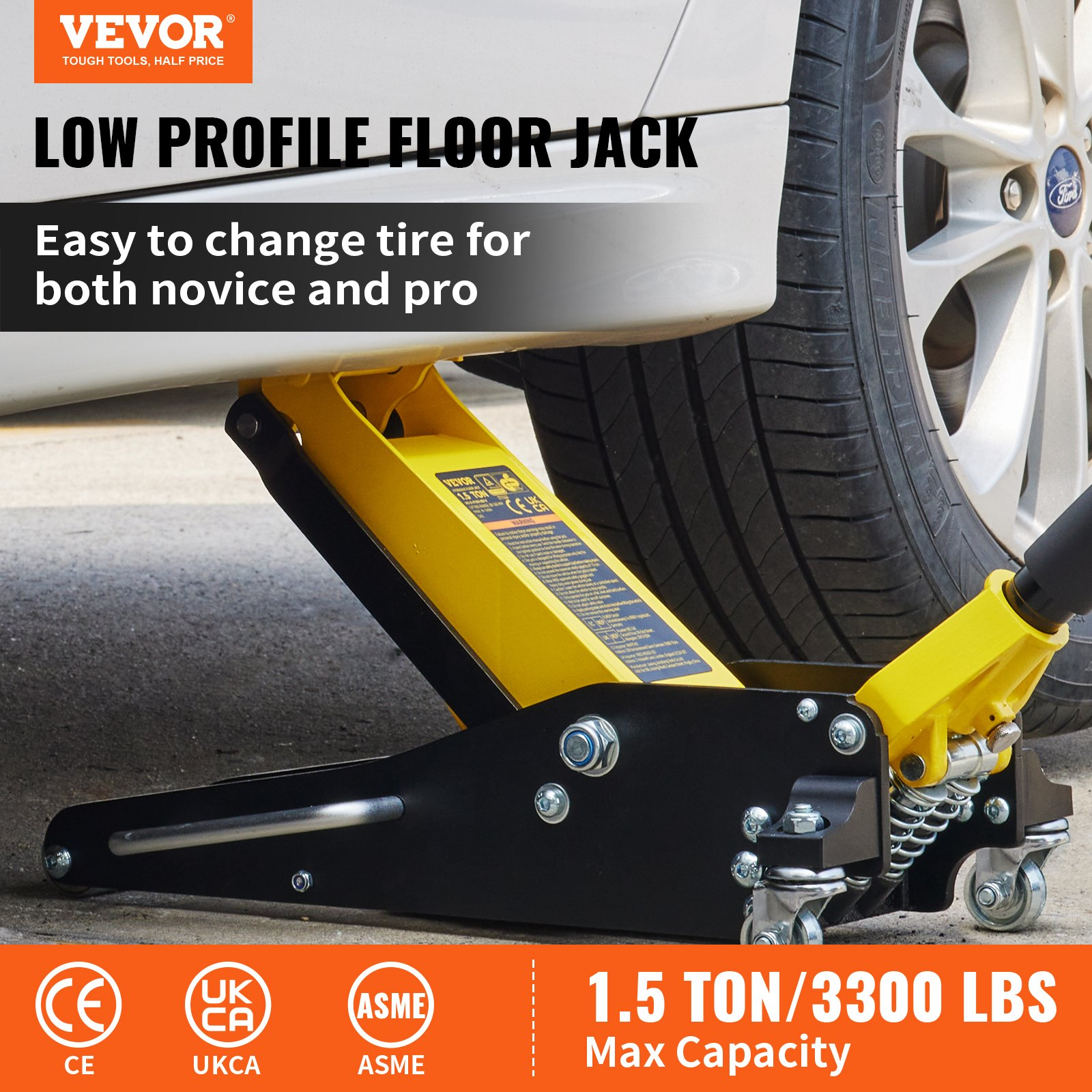 (FINAL PRICES ARE LOWER ON OUR SITE!) VEVOR 1.5 Ton Low Profile Aluminum Steel Racing Floor Jack Dual Pump Lift Car