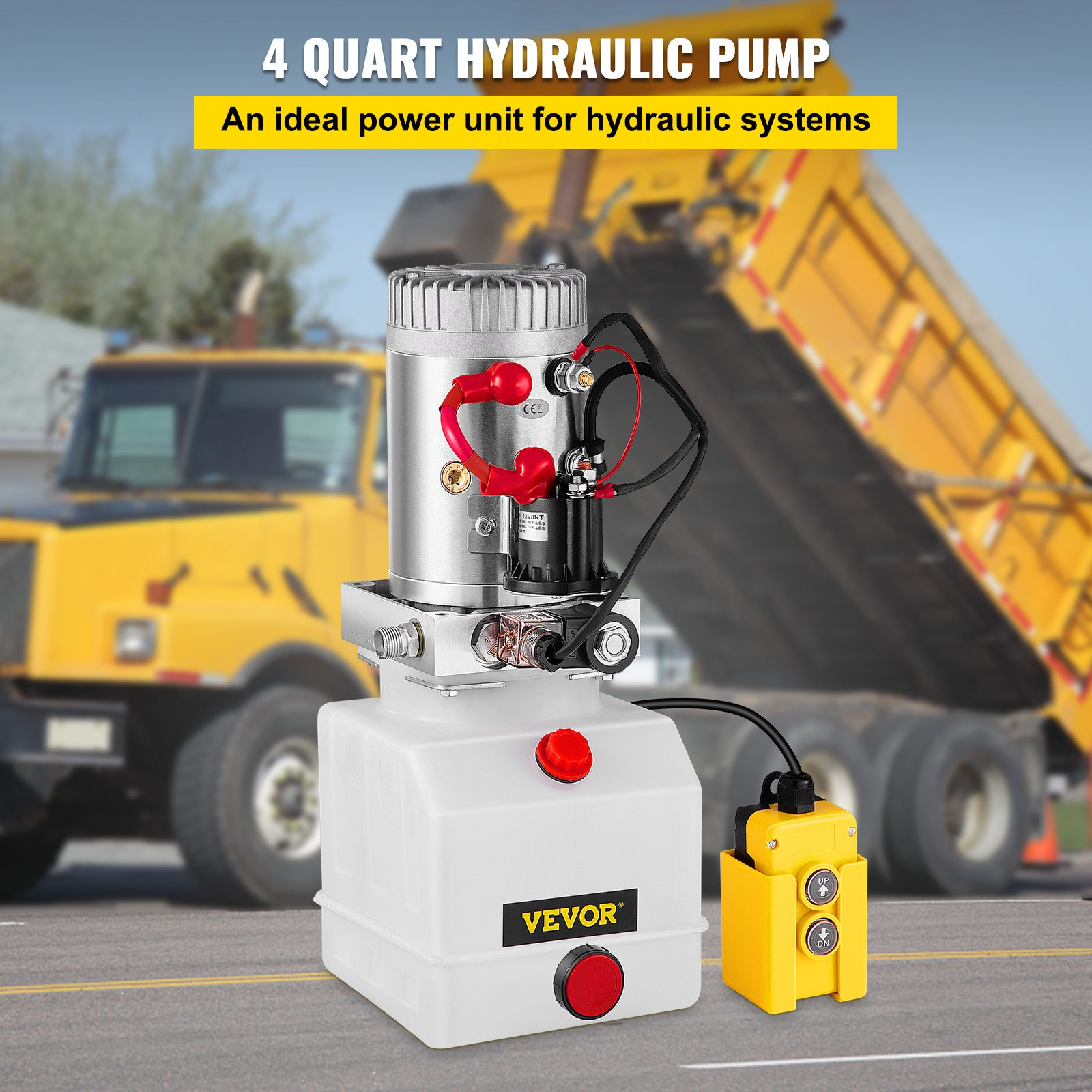 (FINAL PRICES ARE LOWER ON OUR SITE!) 4 Quart Single Acting Hydraulic Pump Dump Trailer Plastic Remote Unloading