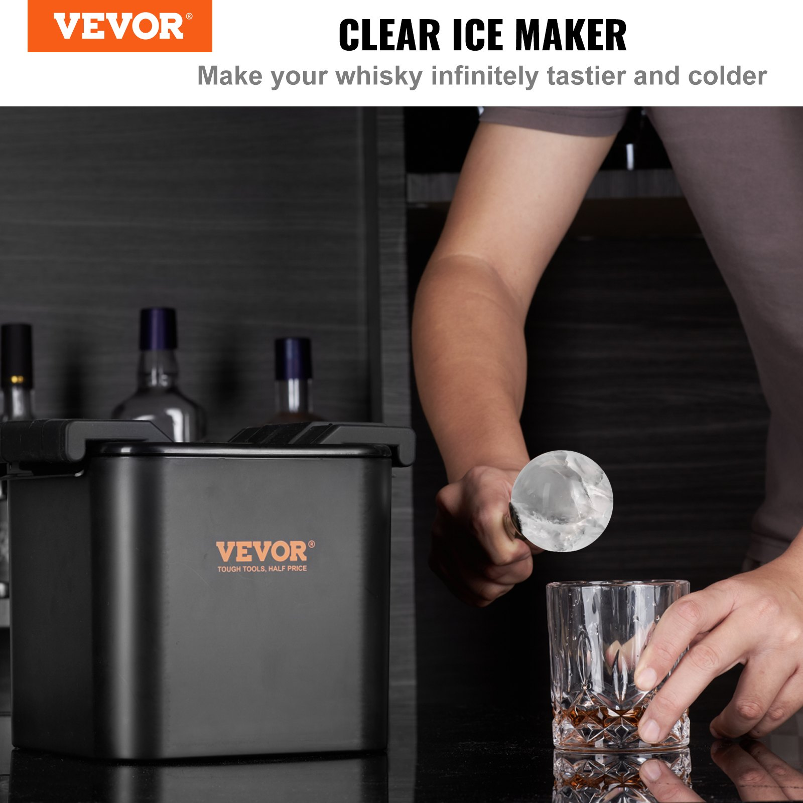 (FINAL PRICES ARE LOWER ON OUR SITE!) VEVOR Ice Ball Maker, Crystal Clear Ice Ball Maker 2.36inch Ice Sphere Maker with Storage Bag and Ice Clamp, Round Clear Ice Cube 2-Cavity Ice Press Maker for Whiskey Scotch Cocktail Brandy