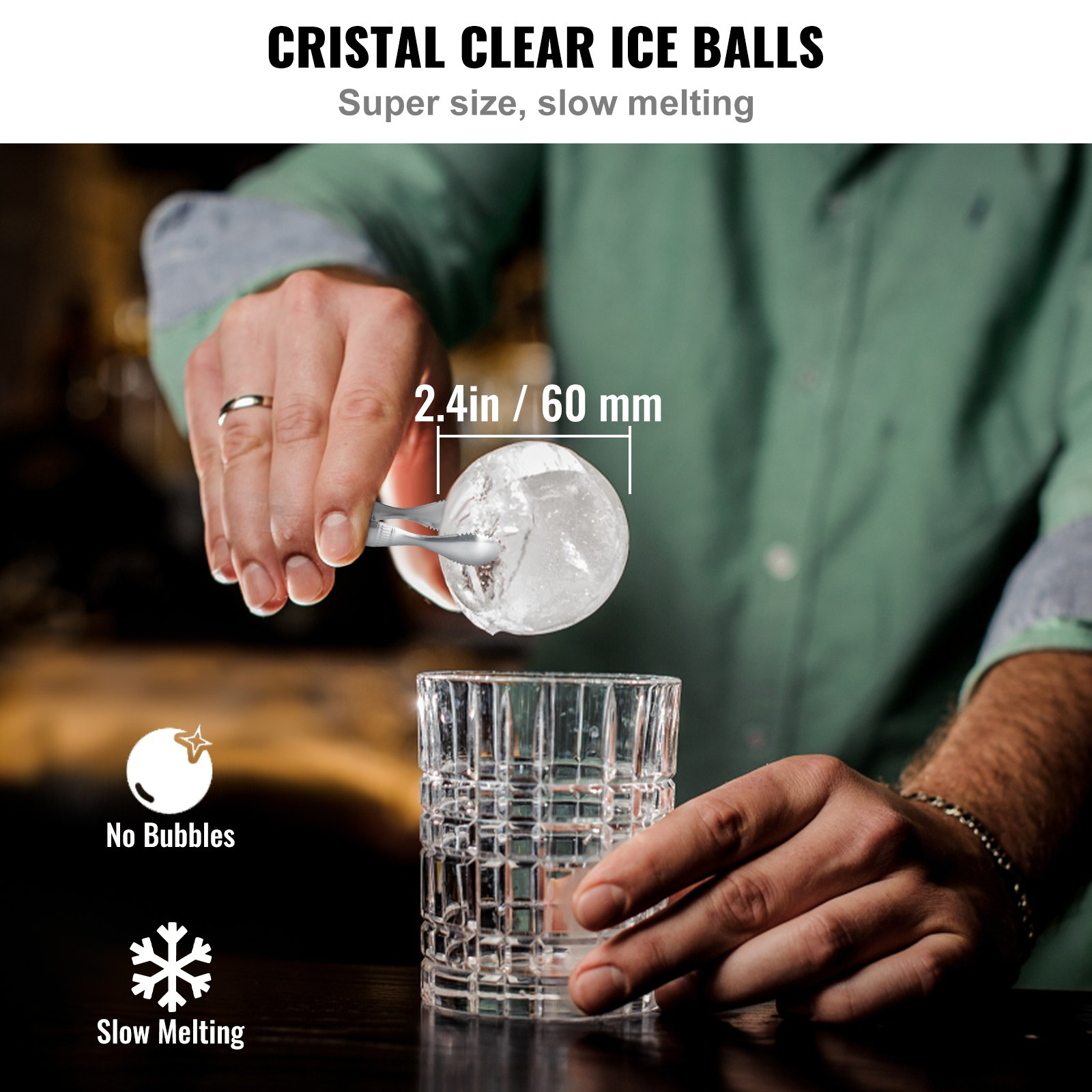 (FINAL PRICES ARE LOWER ON OUR SITE!) VEVOR Ice Ball Maker, Crystal Clear Ice Ball Maker 2.36inch Ice Sphere Maker with Storage Bag and Ice Clamp, Round Clear Ice Cube 2-Cavity Ice Press Maker for Whiskey Scotch Cocktail Brandy
