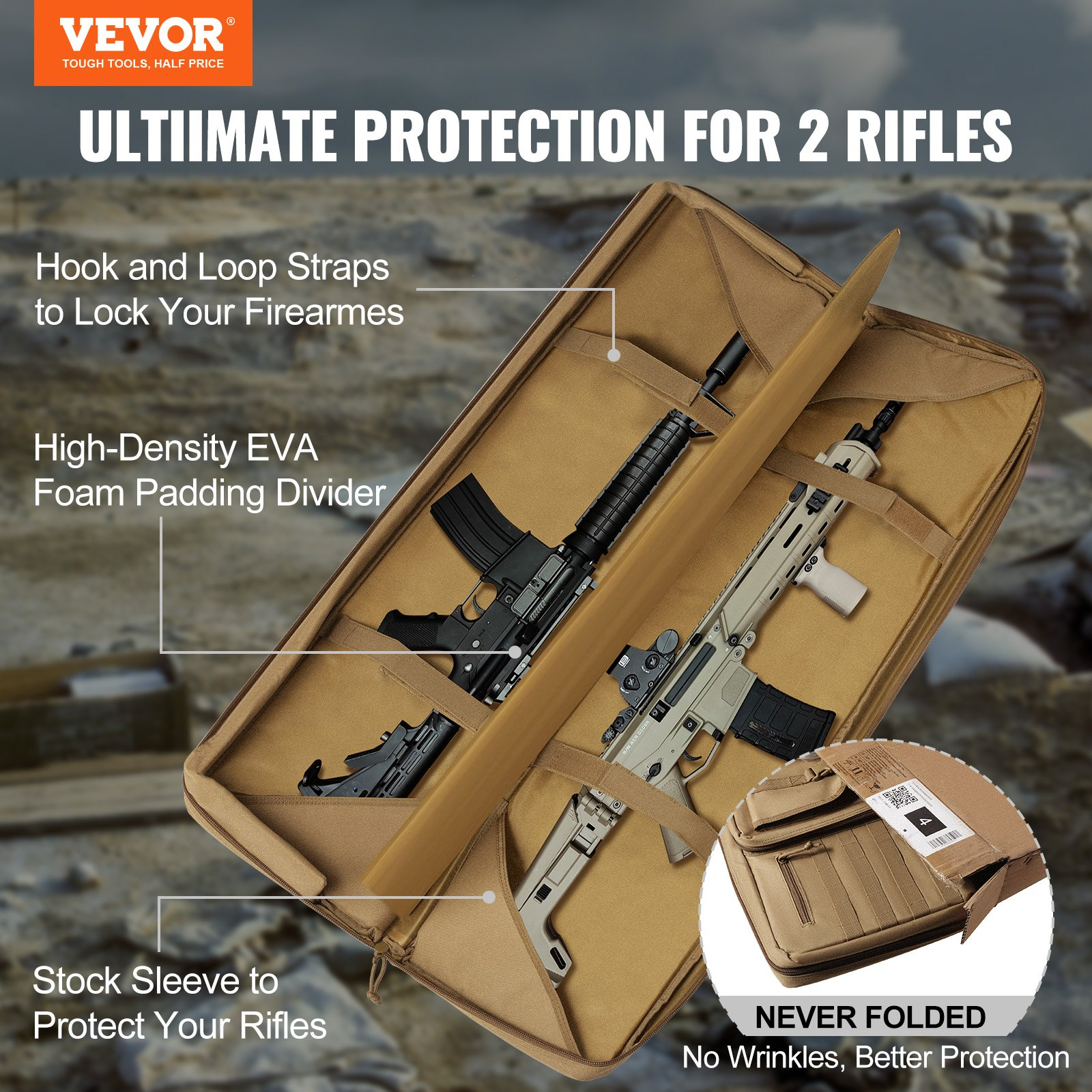 (FINAL PRICES ARE LOWER ON OUR SITE!) VEVOR Tactical Range Bag, 36 inch Tactical Double Firearm Bag, Soft Outdoor Tactical Case with Lockable Zipper, Portable Handle & Shoulder Strap, 3 Large Storage Pockets Tactical Range Case, Brown
