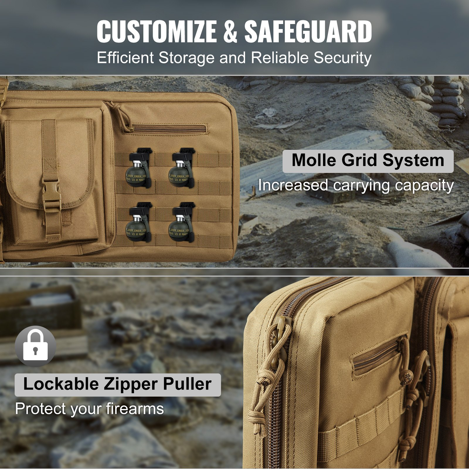 (FINAL PRICES ARE LOWER ON OUR SITE!) VEVOR Tactical Range Bag, 36 inch Tactical Double Firearm Bag, Soft Outdoor Tactical Case with Lockable Zipper, Portable Handle & Shoulder Strap, 3 Large Storage Pockets Tactical Range Case, Brown