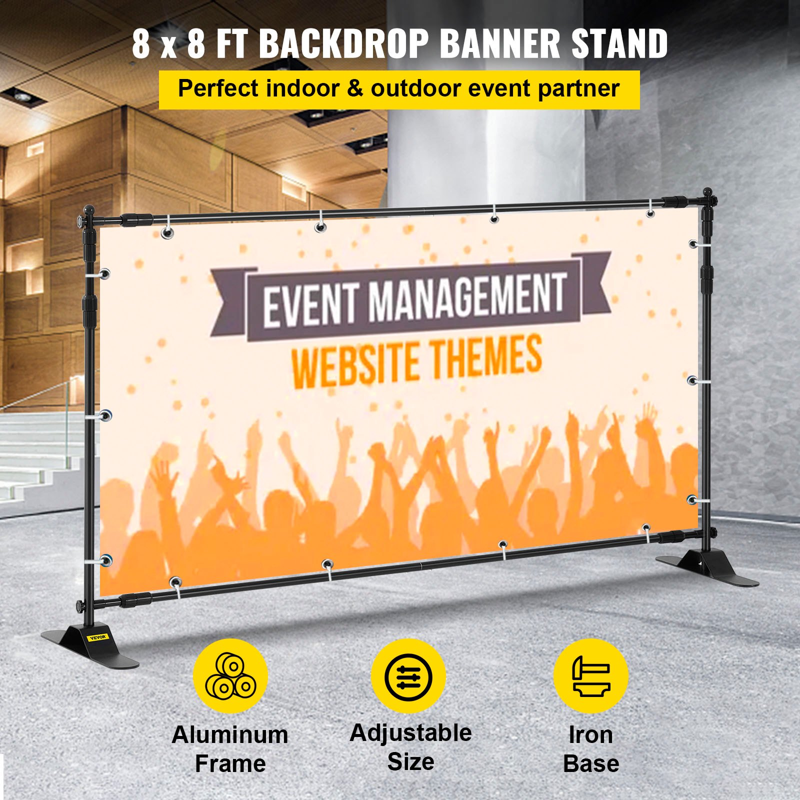 (FINAL PRICES ARE LOWER ON OUR SITE!) VEVOR Telescopic Backdrop Banner Stand 8' x 8' Banner Stand Adjustable Step and Repeat Backdrop Banner Stand Retractable Banner Stand with Carrying Bag (8 ft)