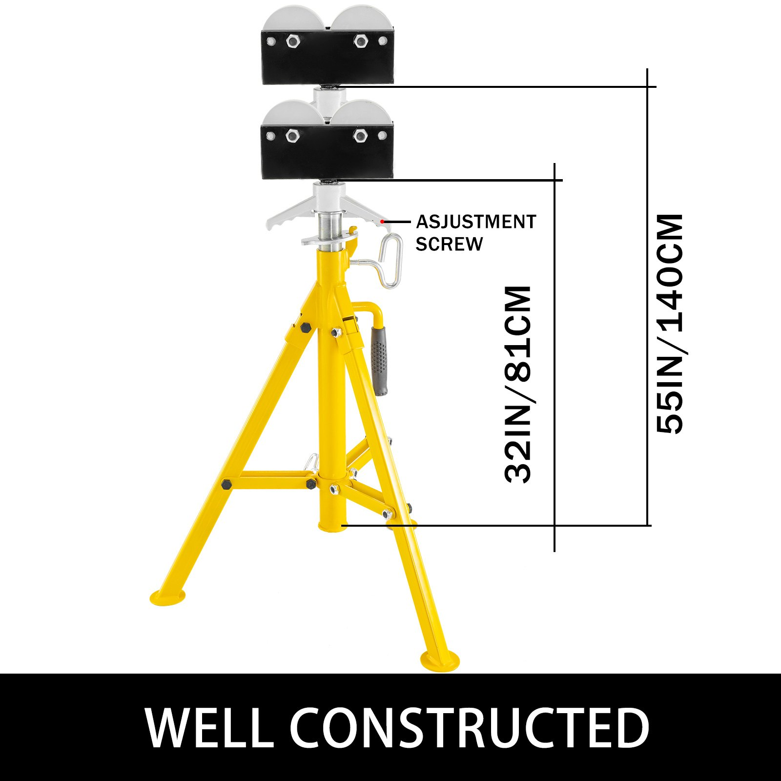 (FINAL PRICES ARE LOWER ON OUR SITE!) VEVOR 0.5-12 inch Roller Pipe Stand Adjustable Height 32"-55" Pipe 2500Lb Capacity Jack Stands Folding Portable High Folding Pipe Stand with Roller Head Fold A Trailer Jacks