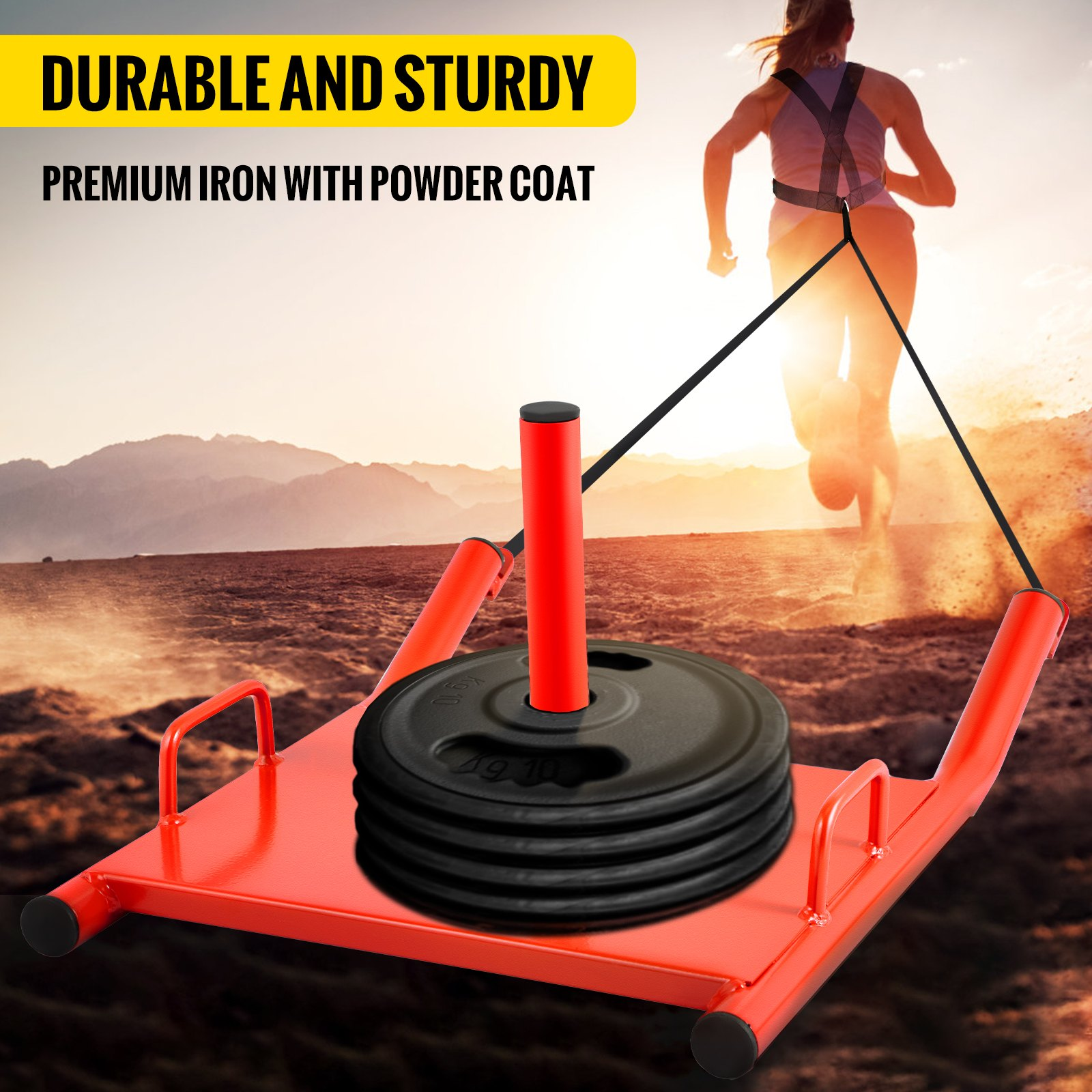 (FINAL PRICES ARE LOWER ON OUR SITE!) VEVOR Weight Sled Push Pull Heavy High Training Sled Drag Fitness HD Power Speed Training Sled for Athletic Exercise and Fitness Strength Training ( Red )