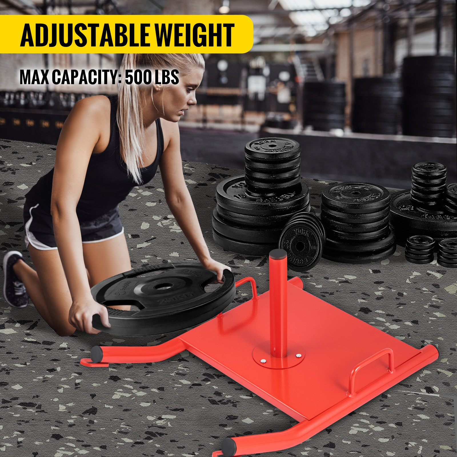 (FINAL PRICES ARE LOWER ON OUR SITE!) VEVOR Weight Sled Push Pull Heavy High Training Sled Drag Fitness HD Power Speed Training Sled for Athletic Exercise and Fitness Strength Training ( Red )