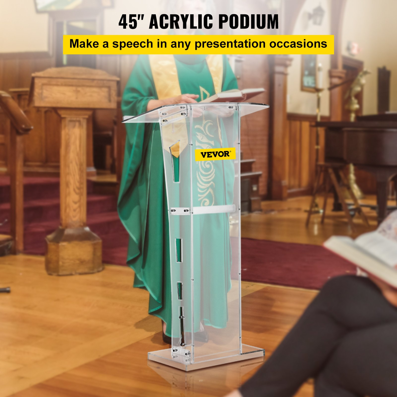 (FINAL PRICES ARE LOWER ON OUR SITE!) VEVOR Acrylic Podium 45" Tall Plexiglass Podium 26.8"x15" Table Acrylic Pulpits for Churches with 8 mm Thick Acrylic Board Acrylic Podiums and Lecterns Design for Lecture Recital Speech & Presentation