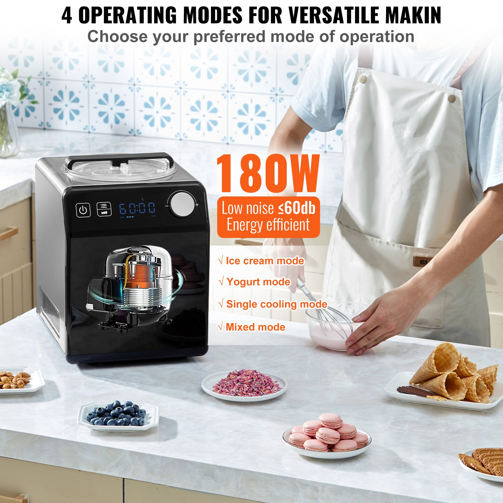 (FINAL PRICES ARE LOWER ON OUR SITE!) VEVOR Upright Automatic Ice Cream Maker with Built-in Compressor, 2 Quart No Pre-freezing Fruit Yogurt Machine, Stainless Steel Electric Sorbet Maker, 4 Modes Gelato Maker with Digital Display & Timer