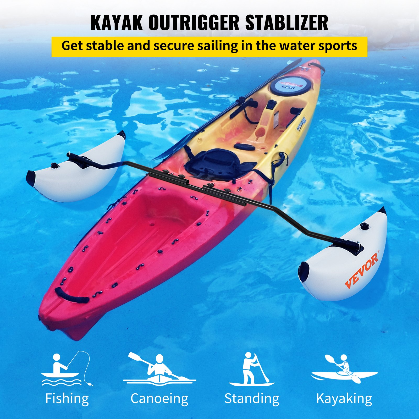 (FINAL PRICES ARE LOWER ON OUR SITE!) VEVOR Kayak Outrigger Stabilizers, 2 PCS, PVC Inflatable Outrigger Float with Sidekick Arms Rod, Standing Float Stabilizer System Kit for Kayaks, Canoes, Fishing Boats