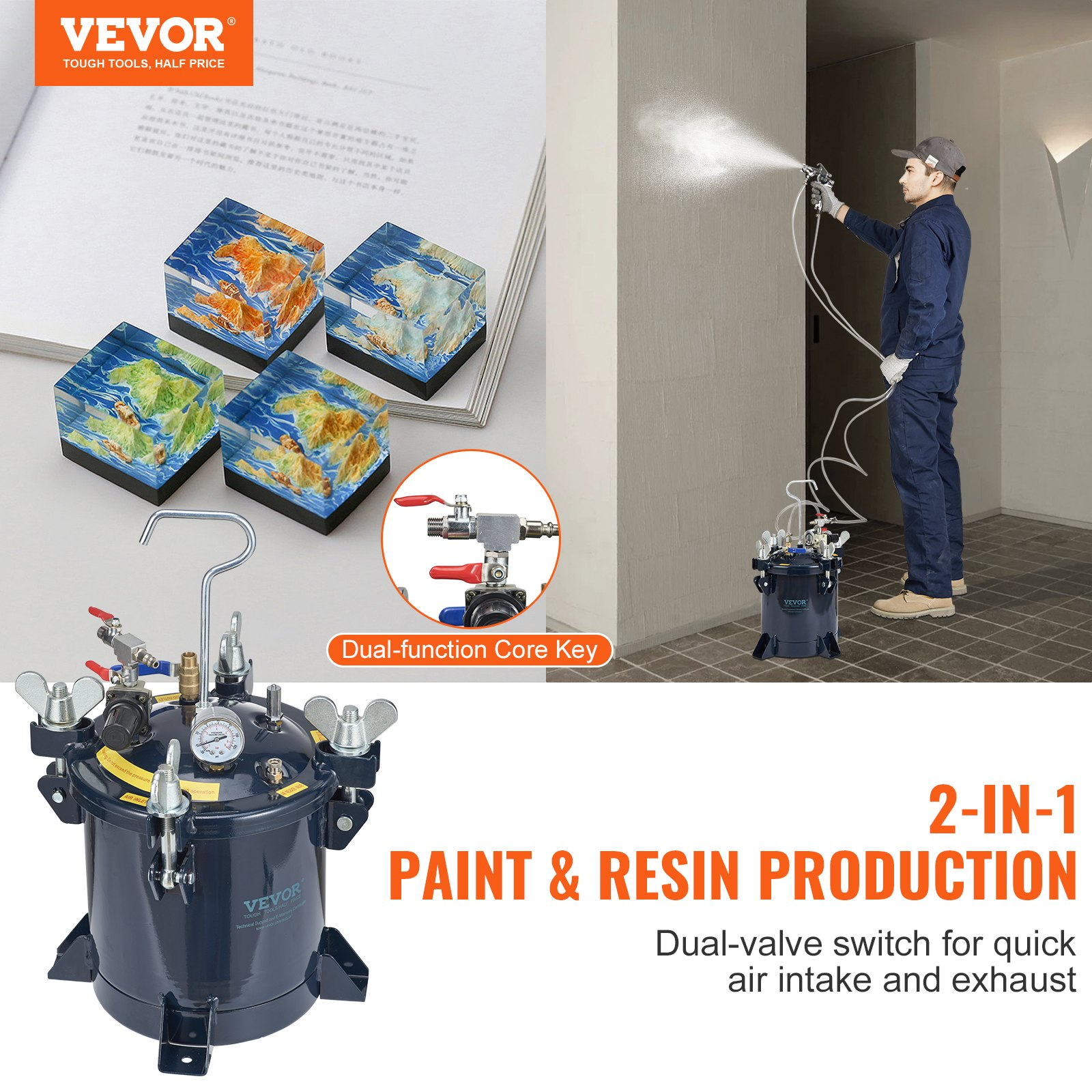 (FINAL PRICES ARE LOWER ON OUR SITE!) VEVOR 10L/2.5gal Spray Paint Pressure Pot Tank,  70PSI Max Air Paint Pressure Pot, Metal Rack and Leak Repair Sealant for Industry Home Decor Architecture Construction Automotive Painting