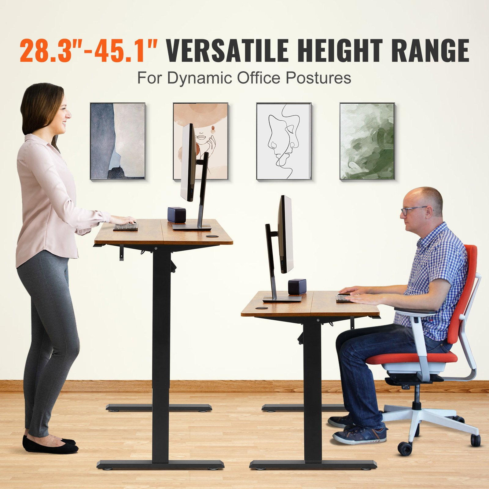 (FINAL PRICES ARE LOWER ON OUR SITE!) VEVOR Height Adjustable Desk, 47.2 x 23.6 in?1.2m*0.6m?, 3-Key Modes Electric Standing Desk, Whole Piece Desk Board, Sturdy Dual Metal Frame, Max. Loading 180 LBS Computer Sit Stand up Desk, for Home and Office