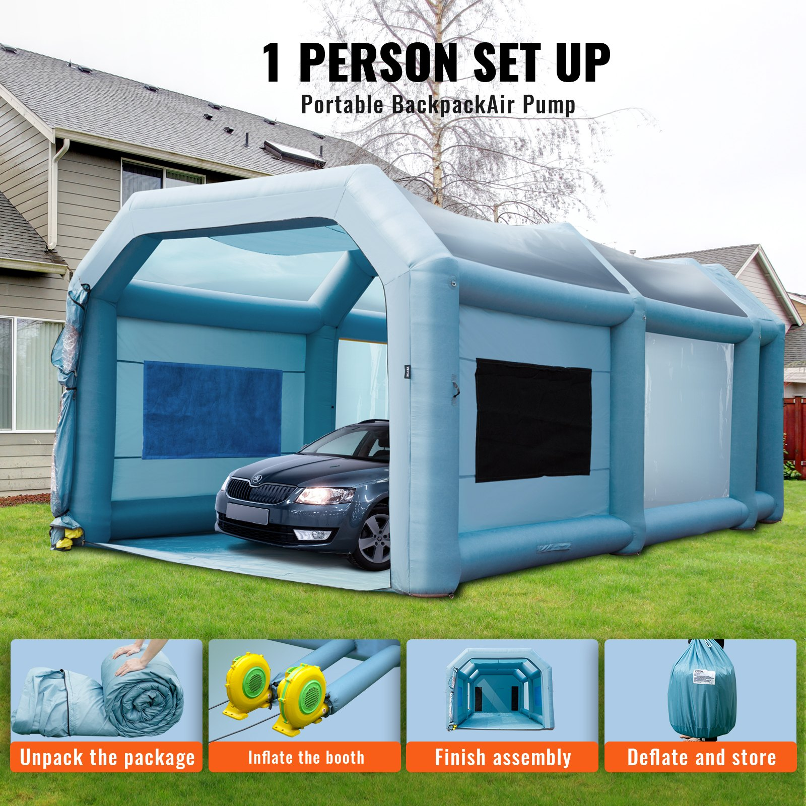 (FINAL PRICES ARE LOWER ON OUR SITE!) VEVOR Inflatable Paint Booth, 23x13x8.5ft Inflatable Spray Booth, High Powerful 480W+750W Blowers Spray Booth Tent, Car Paint Tent Air Filter System for Car Parking Tent Workstation Motorcycle Garage