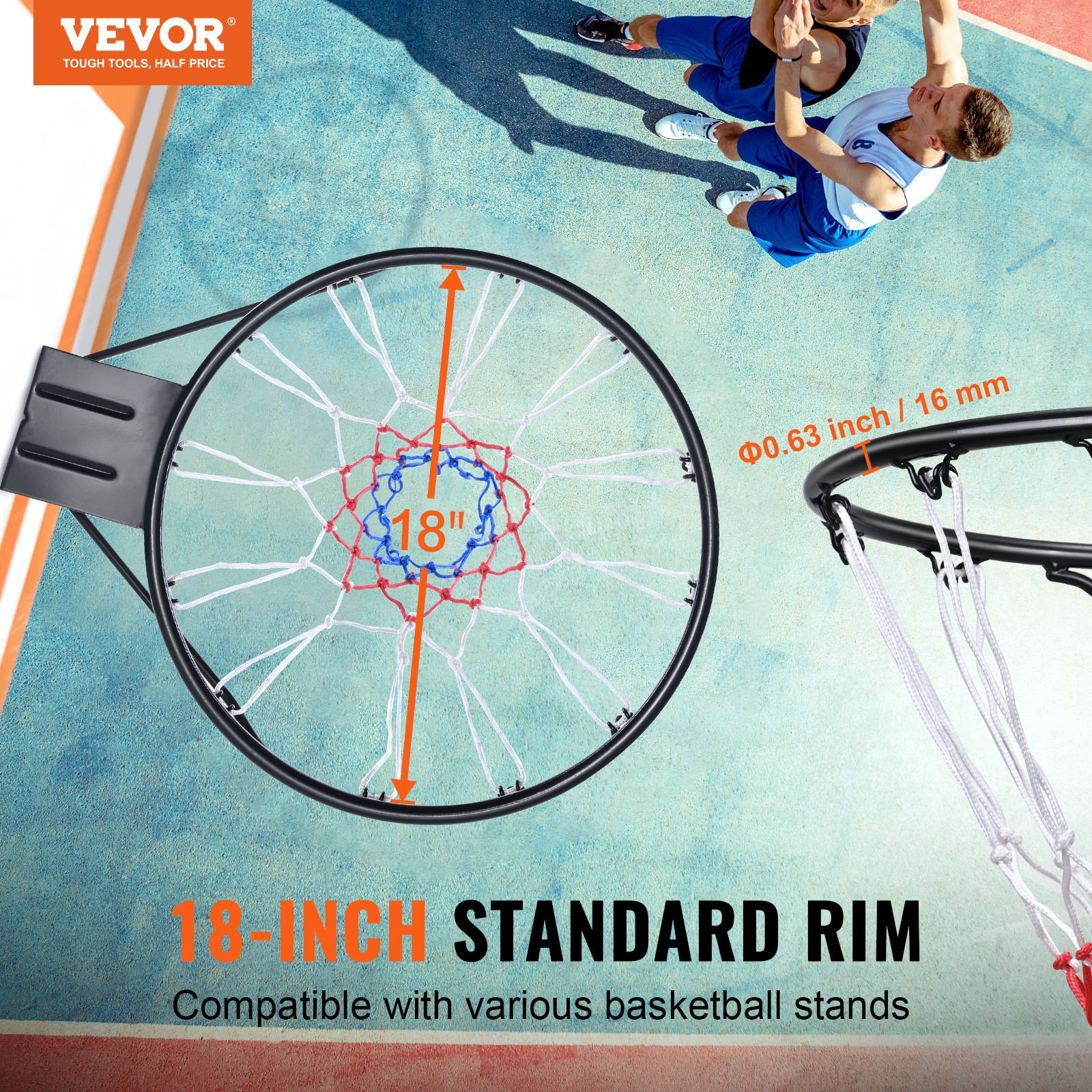 (FINAL PRICES ARE LOWER ON OUR SITE!) VEVOR Basketball Rim, Wall Door Mounted Basketball Hoop, Heavy Duty Q235 Basketball Flex Rim Goal Replacement with Net and Double Spring, Standard 18" Indoor Outdoor Hanging Hoop for Kids Adults