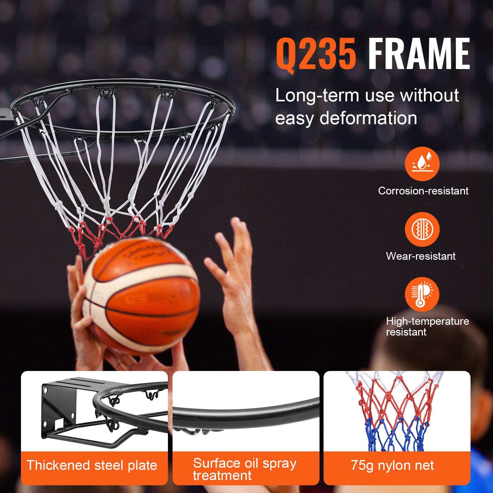 (FINAL PRICES ARE LOWER ON OUR SITE!) VEVOR Basketball Rim, Wall Door Mounted Basketball Hoop, Heavy Duty Q235 Basketball Flex Rim Goal Replacement with Net and Double Spring, Standard 18" Indoor Outdoor Hanging Hoop for Kids Adults