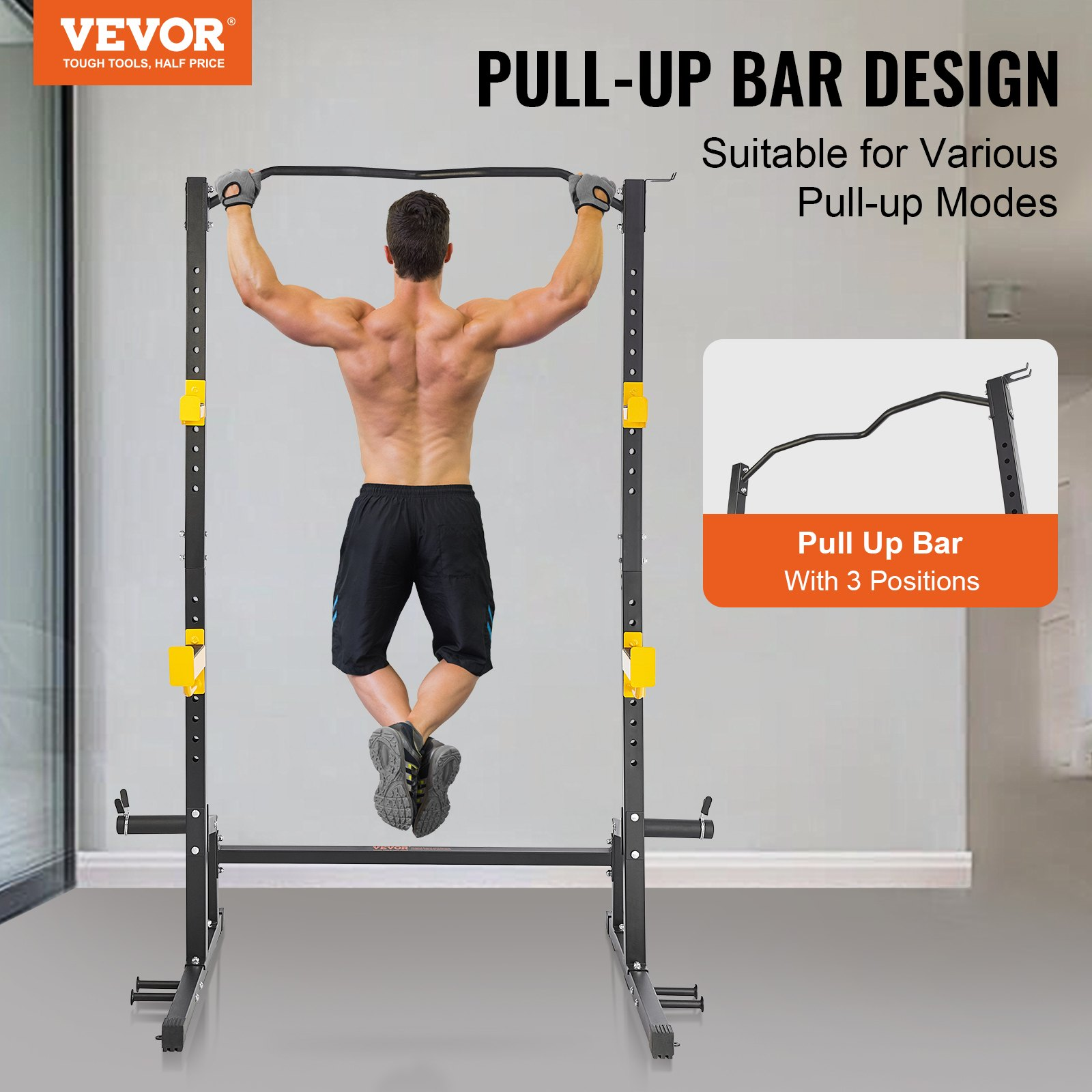 (FINAL PRICES ARE LOWER ON OUR SITE!) VEVOR Squat Stand Power Rack, Multi-Functional Power Rack with Pull up Bar, Hook, and Weight Plate Storage Attachment, Adjustable Power Rack Cage, Steel Exercise Squat Stand for Home Gym Equipment