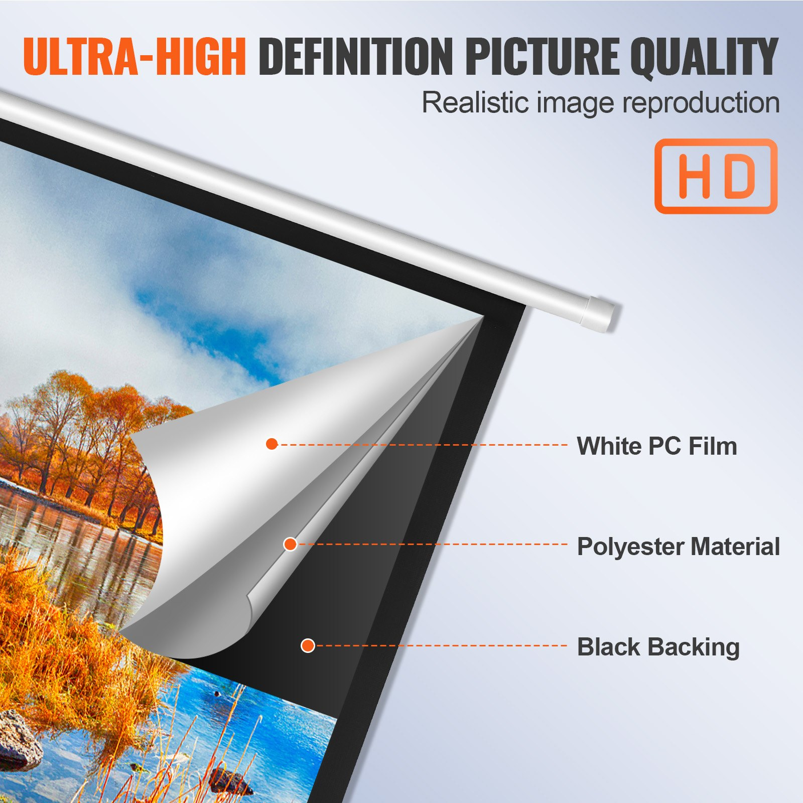 (FINAL PRICES ARE LOWER ON OUR SITE!) VEVOR Manual Projector Screen, 100 inch 16:9 4K 1080 HD Retractable Pull Down Projector Screen, Auto-Locking Portable Movie Screen for Family Home Office Theater