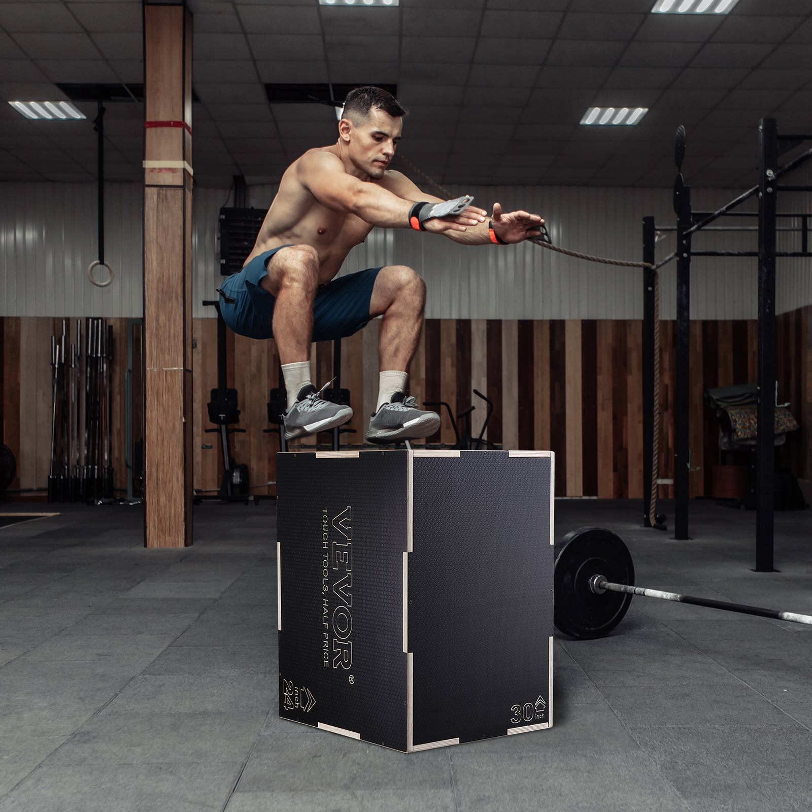 (FINAL PRICES ARE LOWER ON OUR SITE!) VEVOR 3 in 1 Plyometric Jump Box, 30/24/20 Inch Wooden Plyo Box, Platform & Jumping Agility Box, Anti-Slip Fitness Exercise Step Up Box for Home Gym Training, Conditioning Strength Training, Black