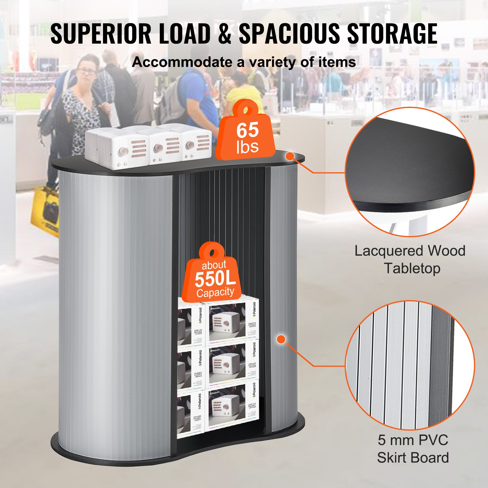 (FINAL PRICES ARE LOWER ON OUR SITE!) VEVOR Portable Tradeshow Podium Table, 35.43" x 19.29" x 37.01", Display Exhibition Counter Stand Booth Fair with Wall, Foldable Promotion Retail Bar Table Pop Up Podium Counter with Carrying Bag