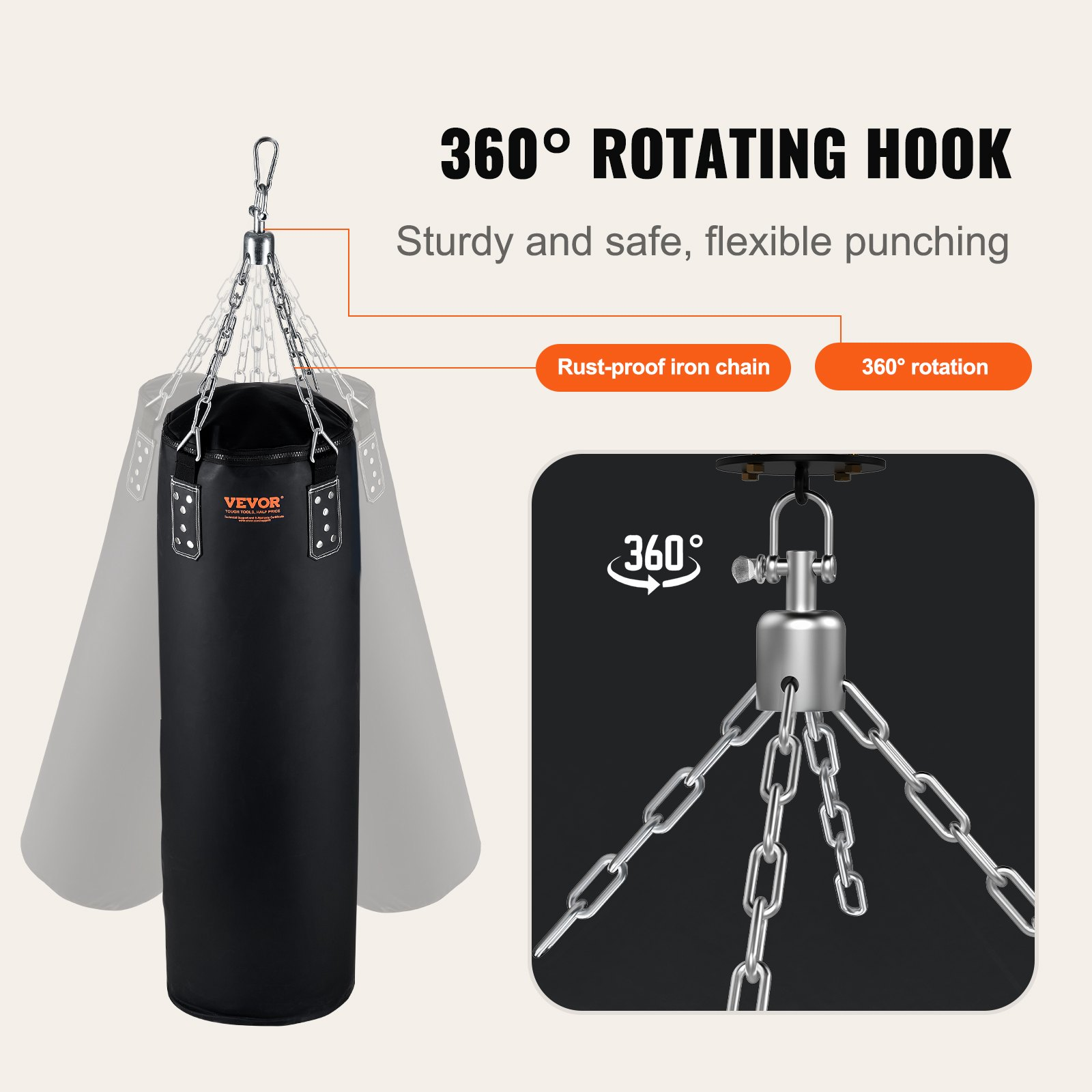 (FINAL PRICES ARE LOWER ON OUR SITE!) VEVOR Punching Bag for Adults, 4ft PVC Heavy Boxing Bag Set, Punching Bag with Chains and Gloves, Hanging Boxing Bag for MMA Karate Judo, Muay Thai Kickboxing Boxing, Home Gym Training, (Unfilled)