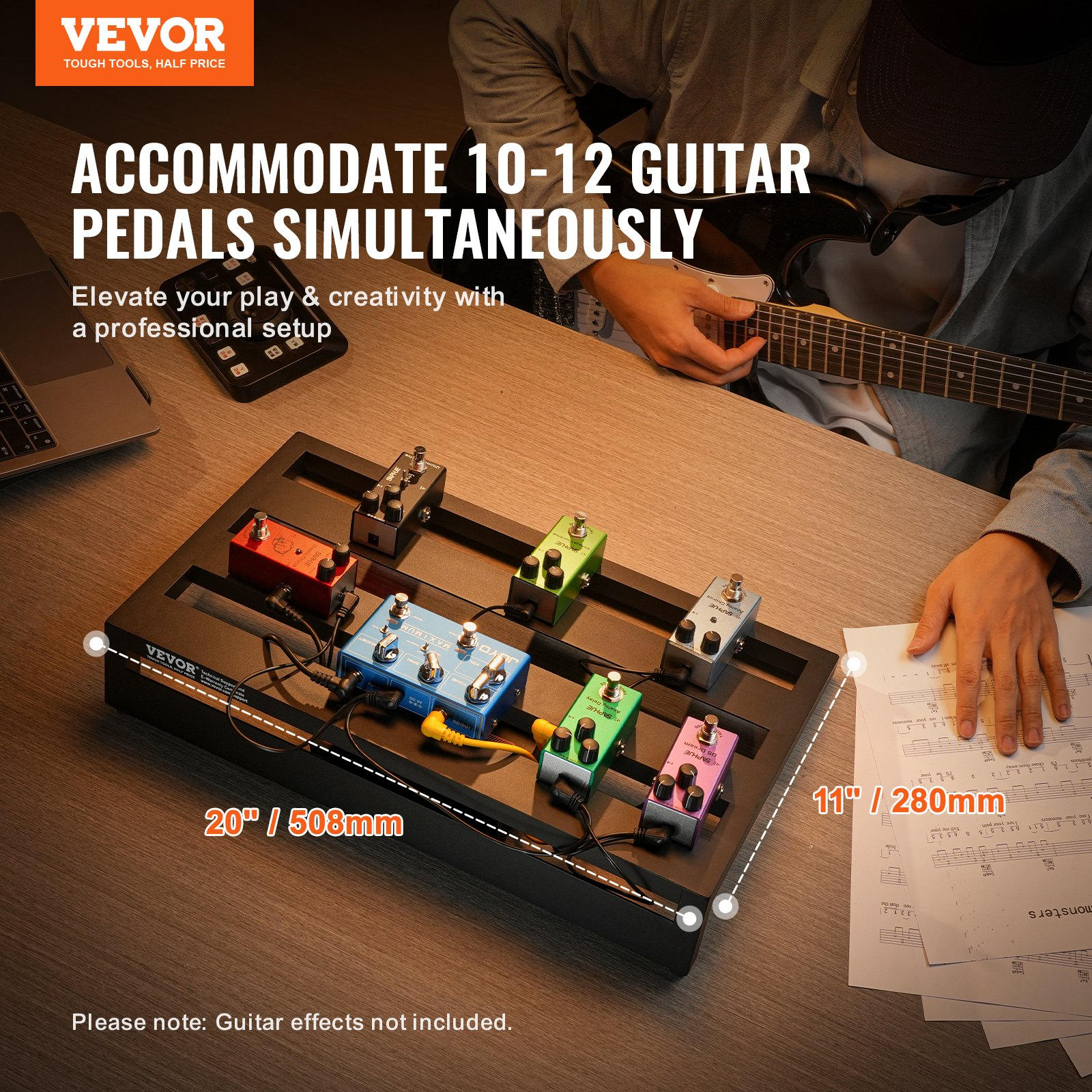 (FINAL PRICES ARE LOWER ON OUR SITE!) Guitar Pedal Board, 20'' x 11'', Aluminum Alloy 2.2 lbs Super Light Guitar Effects PedalBoard, with Carry Bag Velcro Fixed Strap Shoulder Strap Rolling Strips, Accommodate 10-12 Guitar Pedals