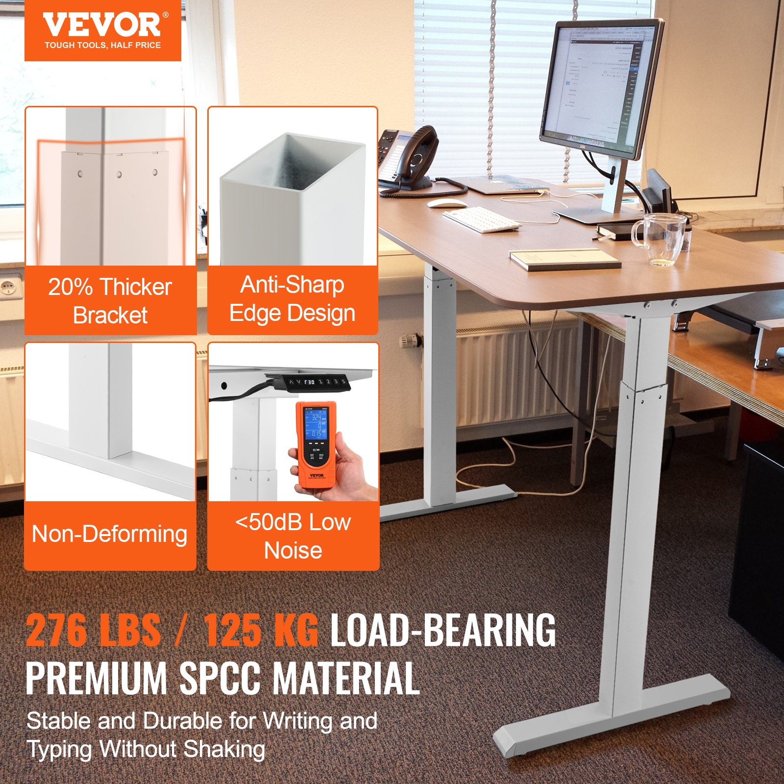 (FINAL PRICES ARE LOWER ON OUR SITE!) VEVOR Standing Desk Frame Dual Motor, Adjustable 27.6"-46.1" Height & 43.3"-70.1" Length Electric Stand Up Computer Desk Legs, Ergonomic DIY Workstation Base for Home and Office (White Frame Only)