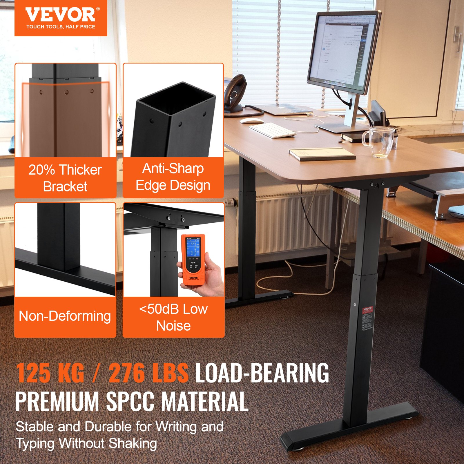 (FINAL PRICES ARE LOWER ON OUR SITE!) VEVOR Standing Desk Frame Dual Motor, Adjustable 27.6"-46.1" Height & 43.3"-70.1" Length Electric Stand Up Computer Desk Legs, Ergonomic DIY Workstation Base for Home and Office (Black Frame Only)