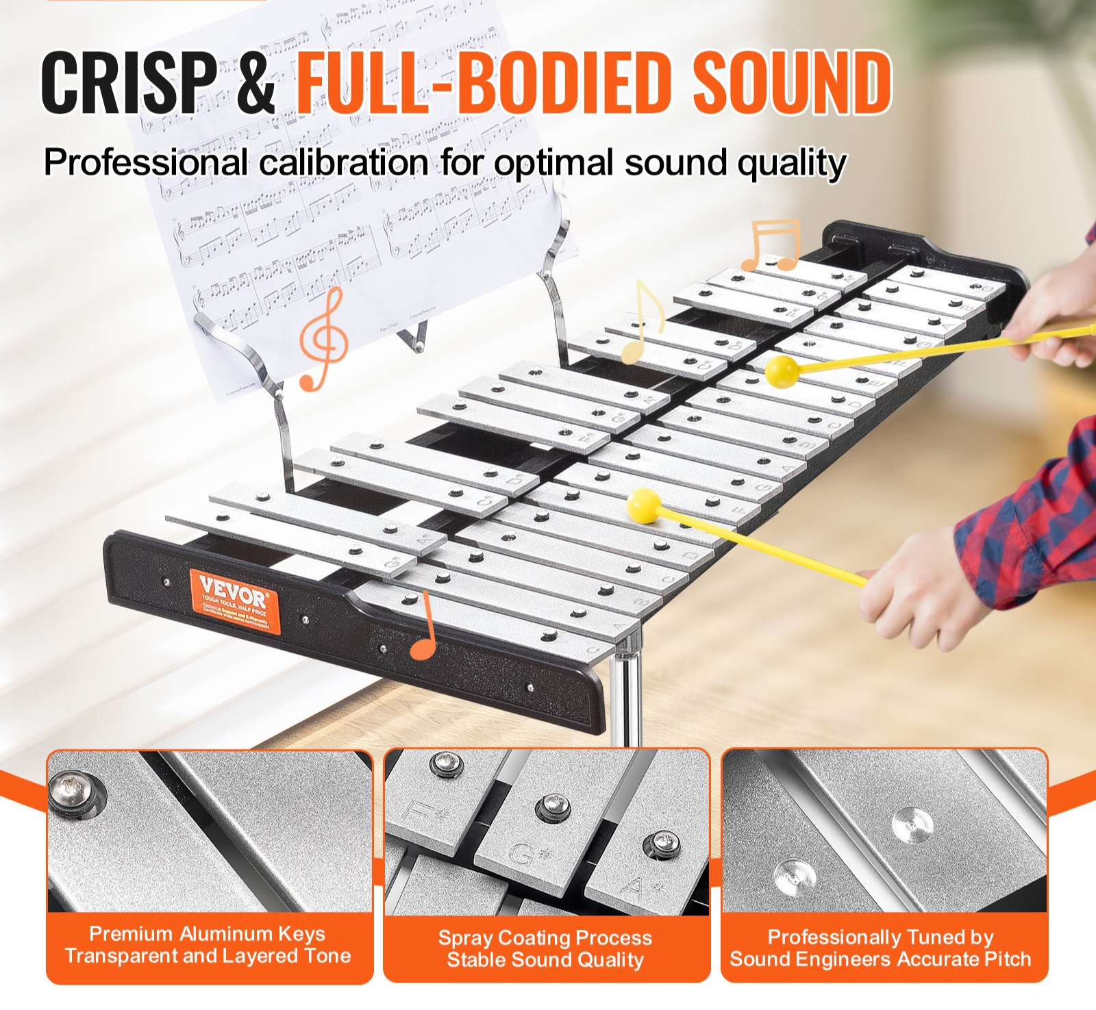 (FINAL PRICES ARE LOWER ON OUR SITE!) VEVOR 30 Note Glockenspiel Xylophone Bell Kit, Professional Percussion Instrument Set with Mallets, Drum Sticks, Music Stand,  8" Practice Pad, Adjustable Stand and Carrying Bag for Students & Adults