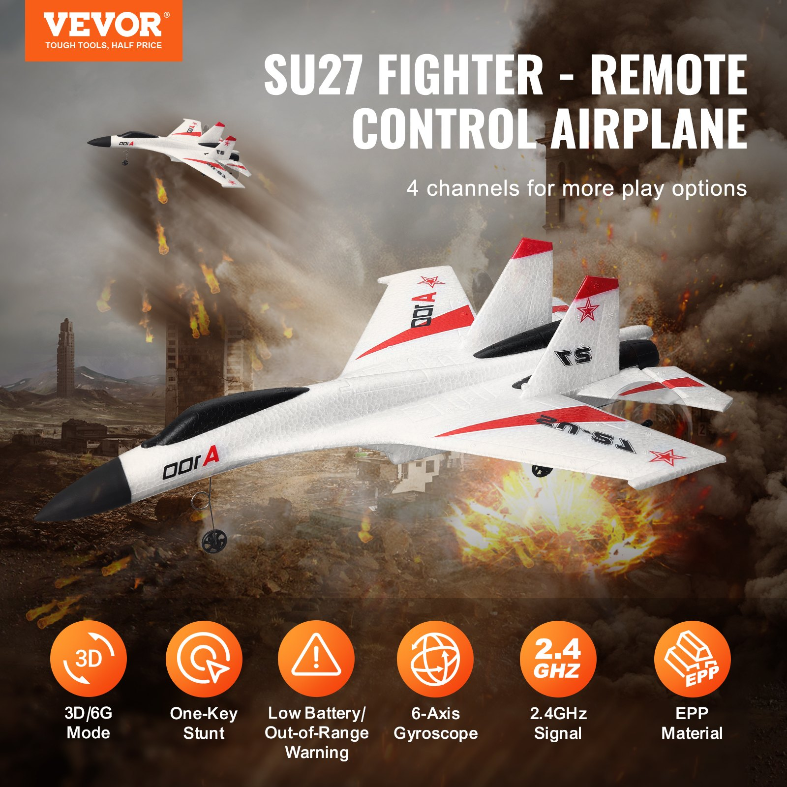 (FINAL PRICES ARE LOWER ON OUR SITE!) VEVOR RC Airplane Fighter EPP Foam RC Plane Toy 2.4GHz Remote Control 3D/6G Mode