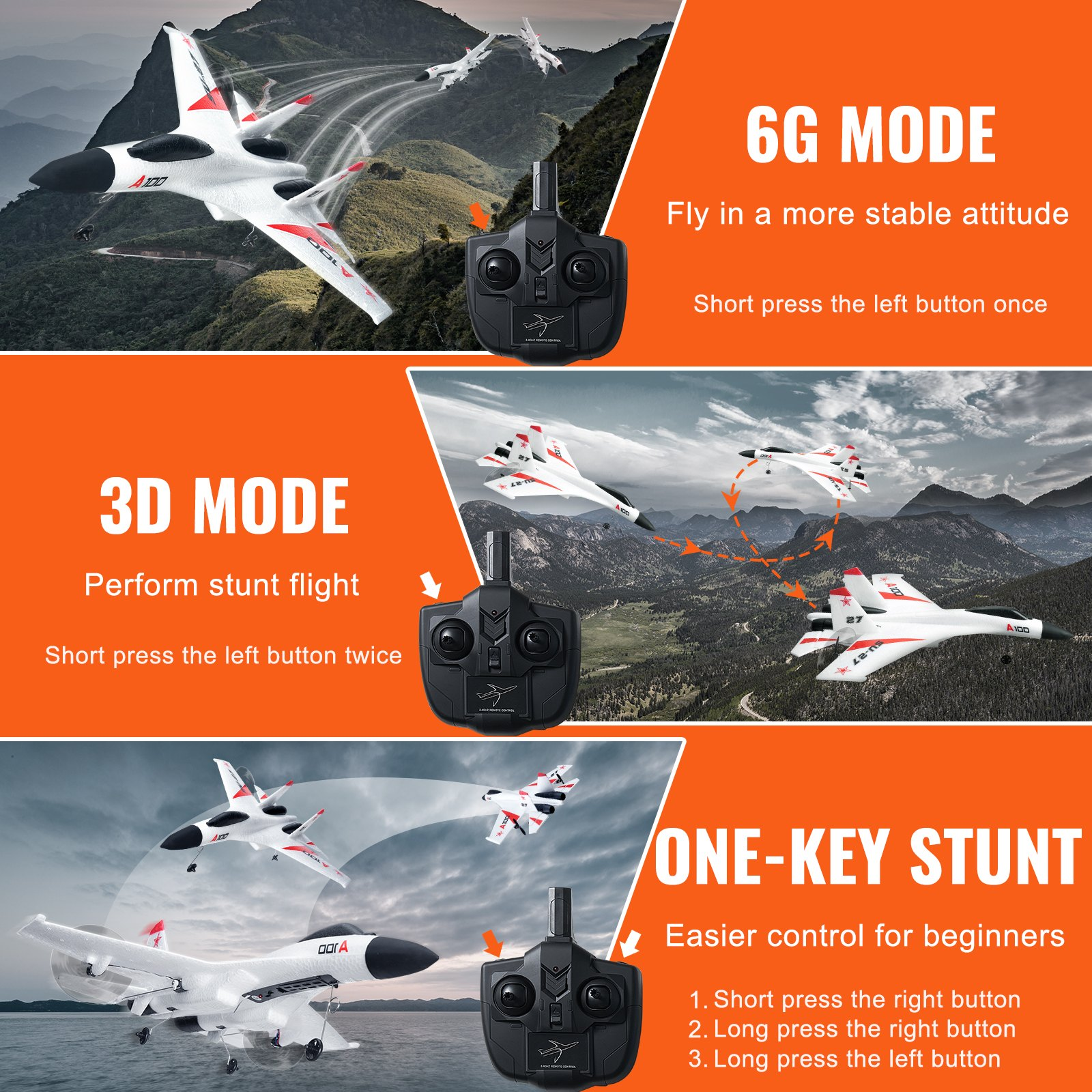 (FINAL PRICES ARE LOWER ON OUR SITE!) VEVOR RC Airplane Fighter EPP Foam RC Plane Toy 2.4GHz Remote Control 3D/6G Mode